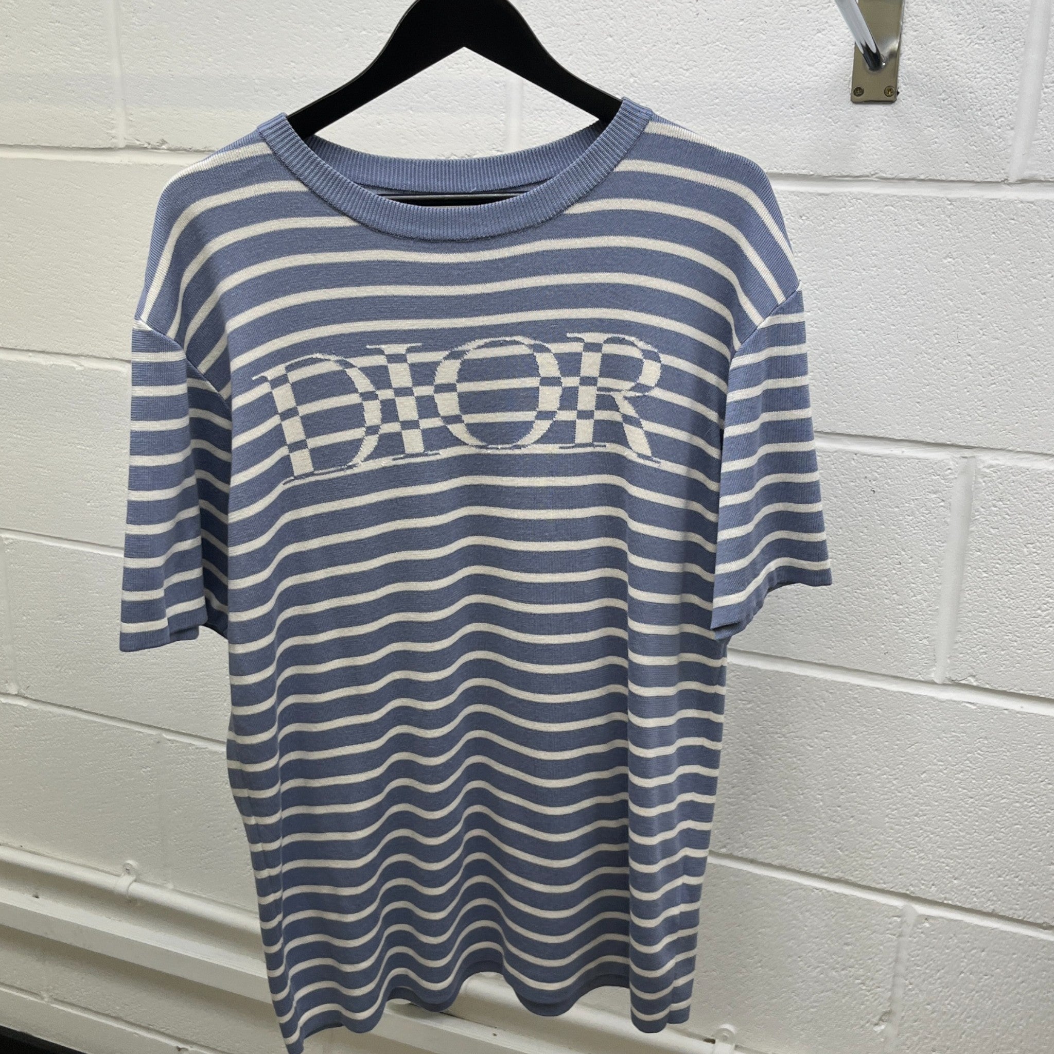 Men's Stripe Logo Print T-Shirt Blue Size M