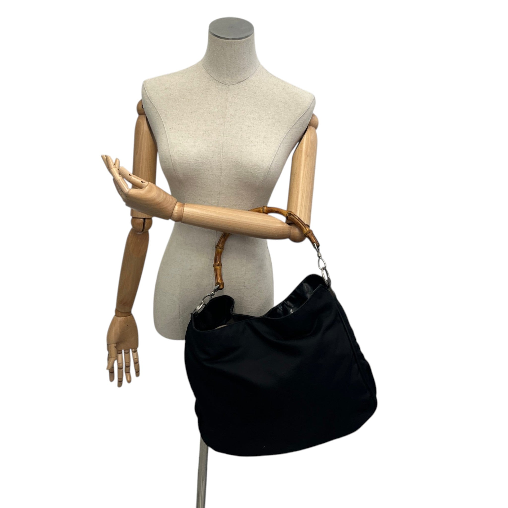 Women's Bamboo Nylon Hobo Bag Black