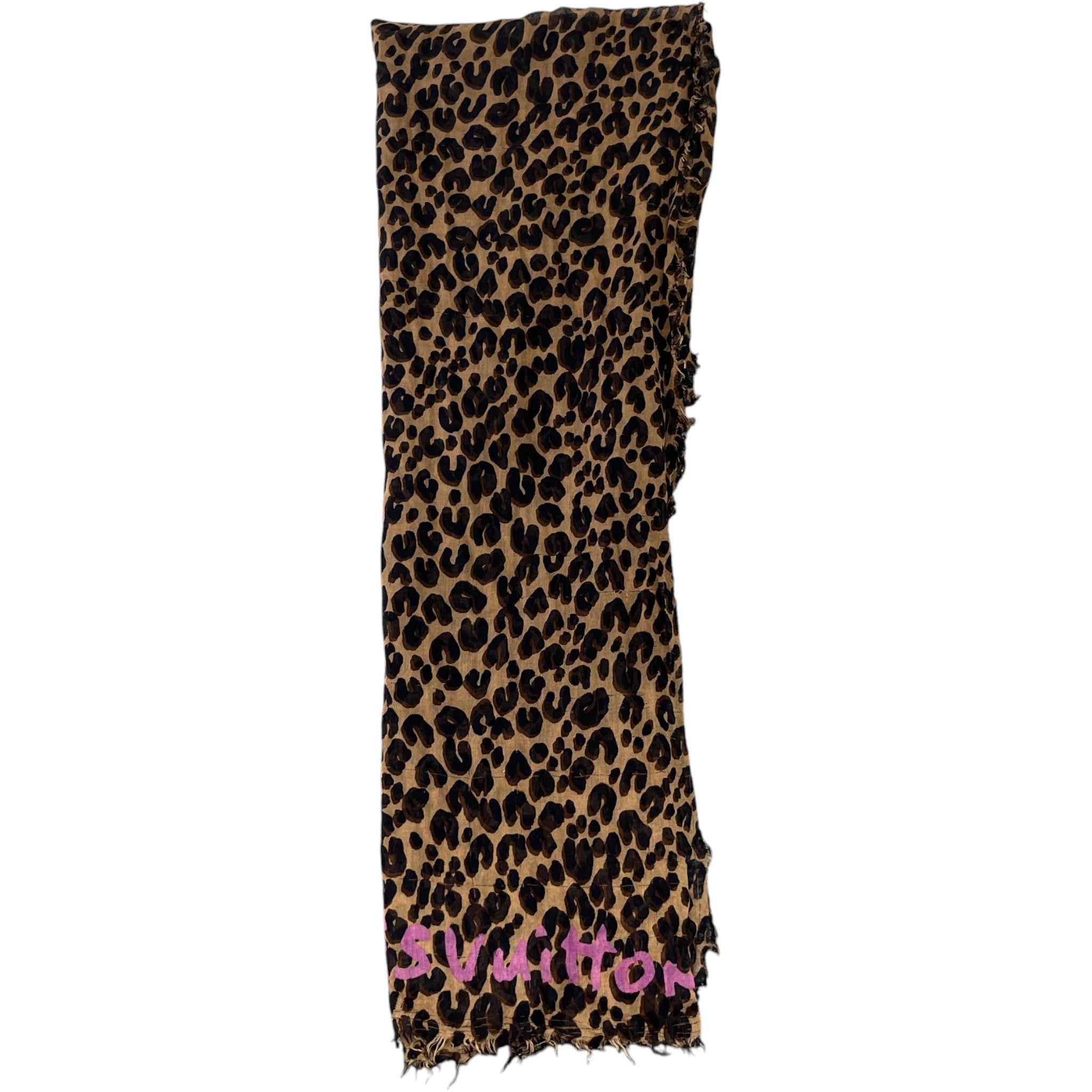 Women's Leopard Print Logo Scarf Brown