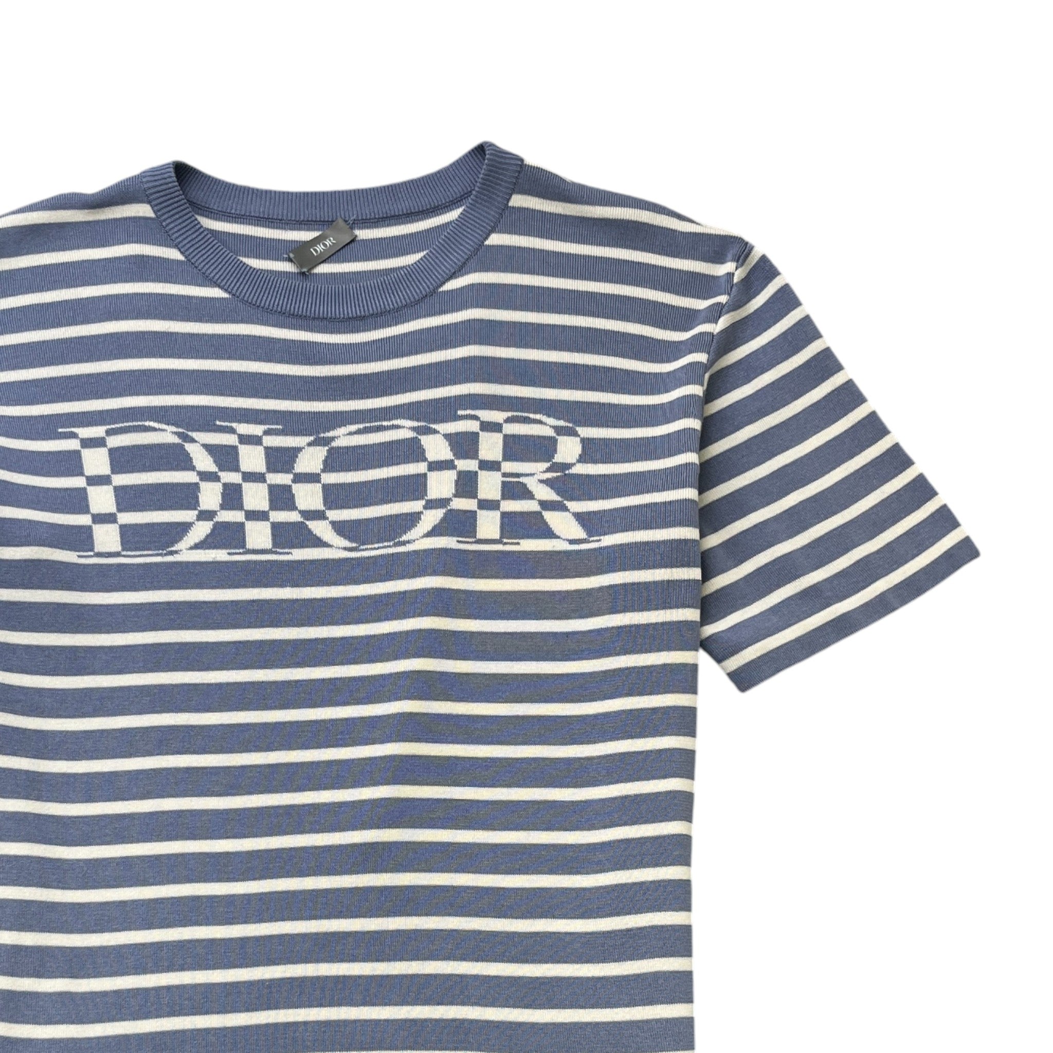 Men's Stripe Logo Print T-Shirt Blue Size M