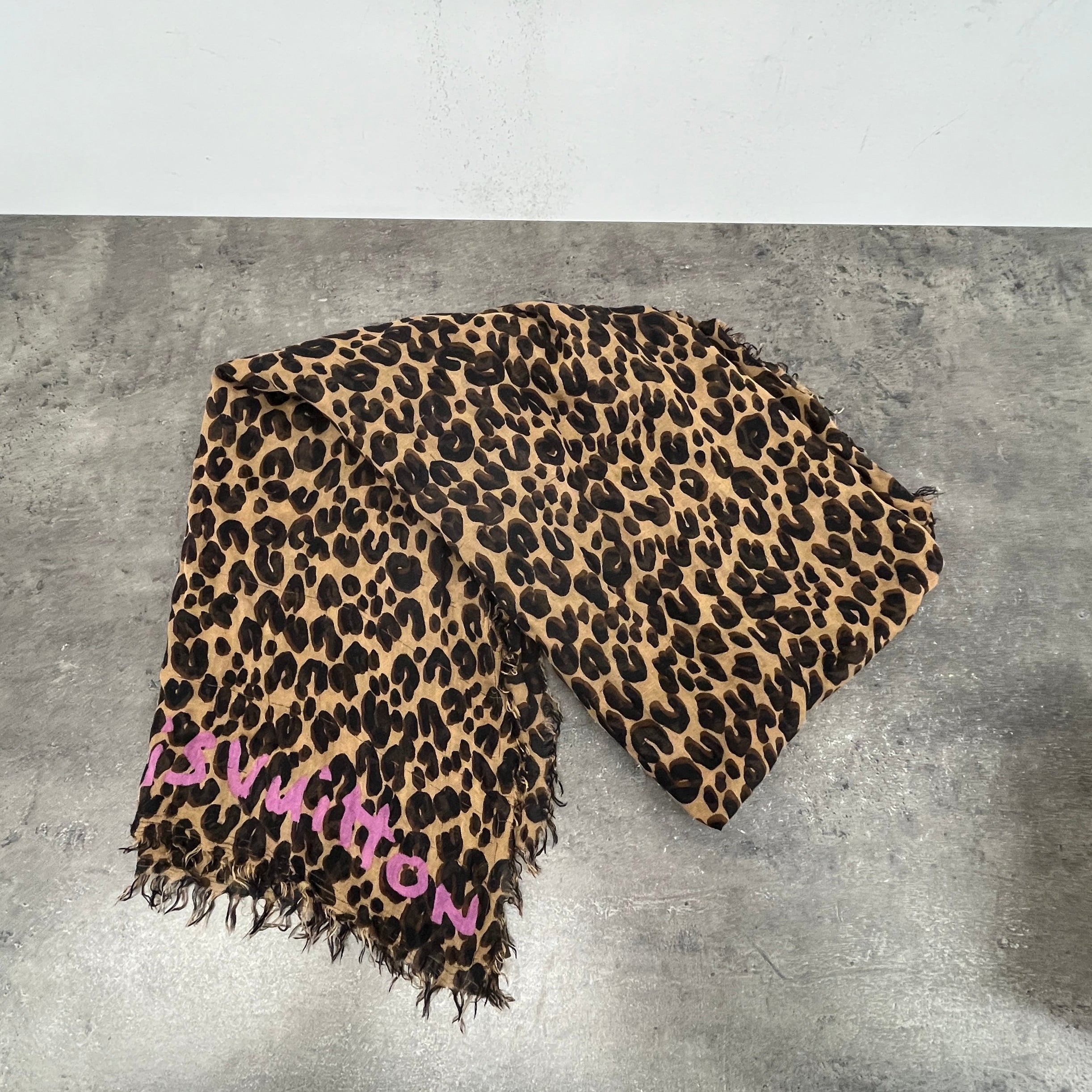 Women's Leopard Print Logo Scarf Brown