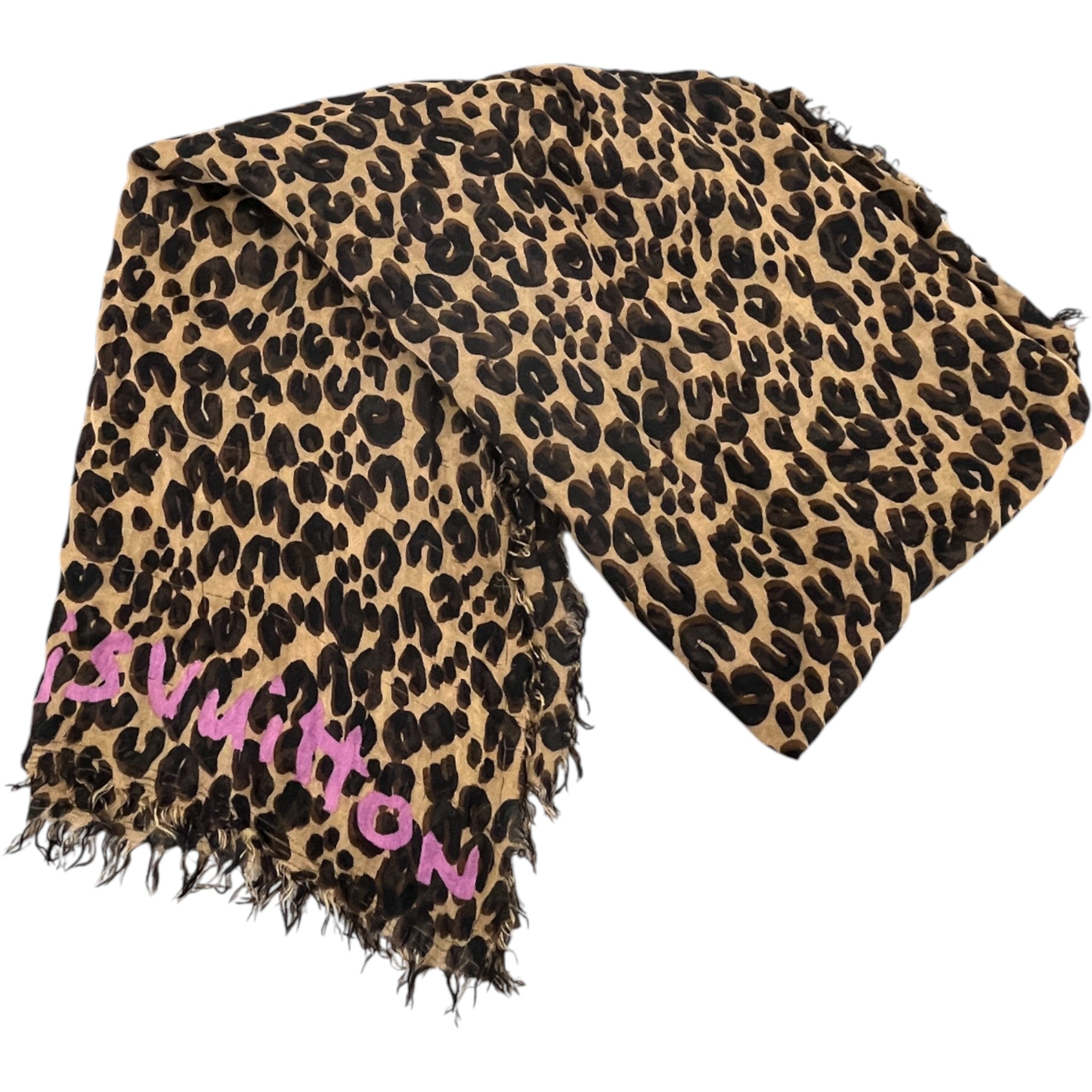 Women's Leopard Print Logo Scarf Brown