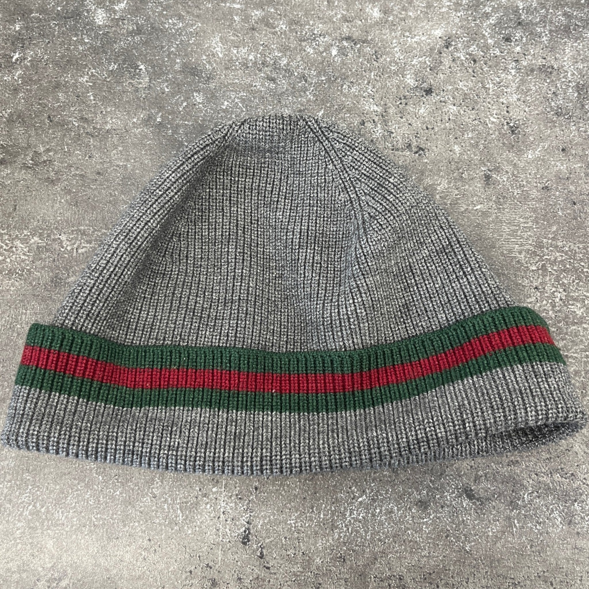 Men's Web Stripe Beanie Hat Grey