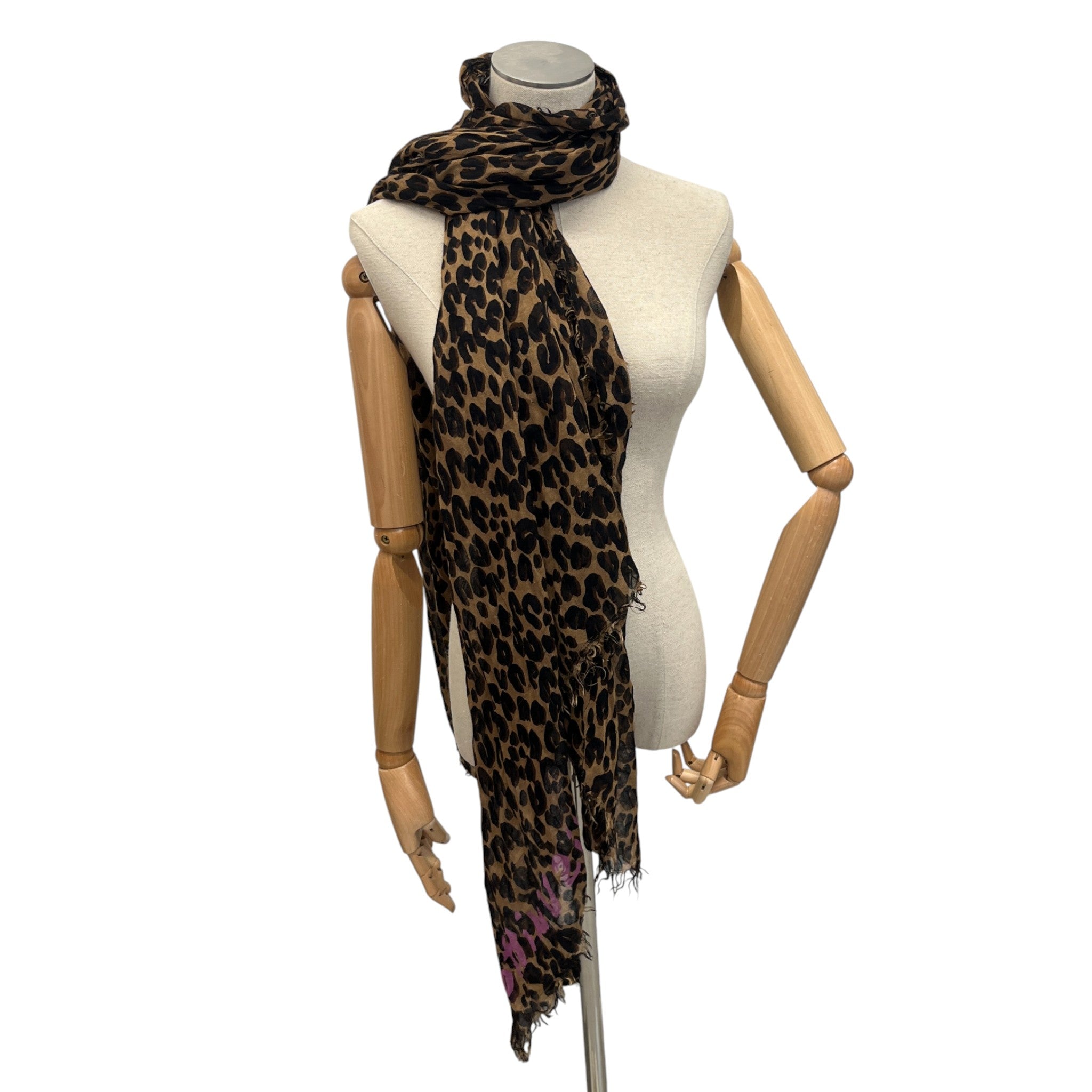 Women's Leopard Print Logo Scarf Brown