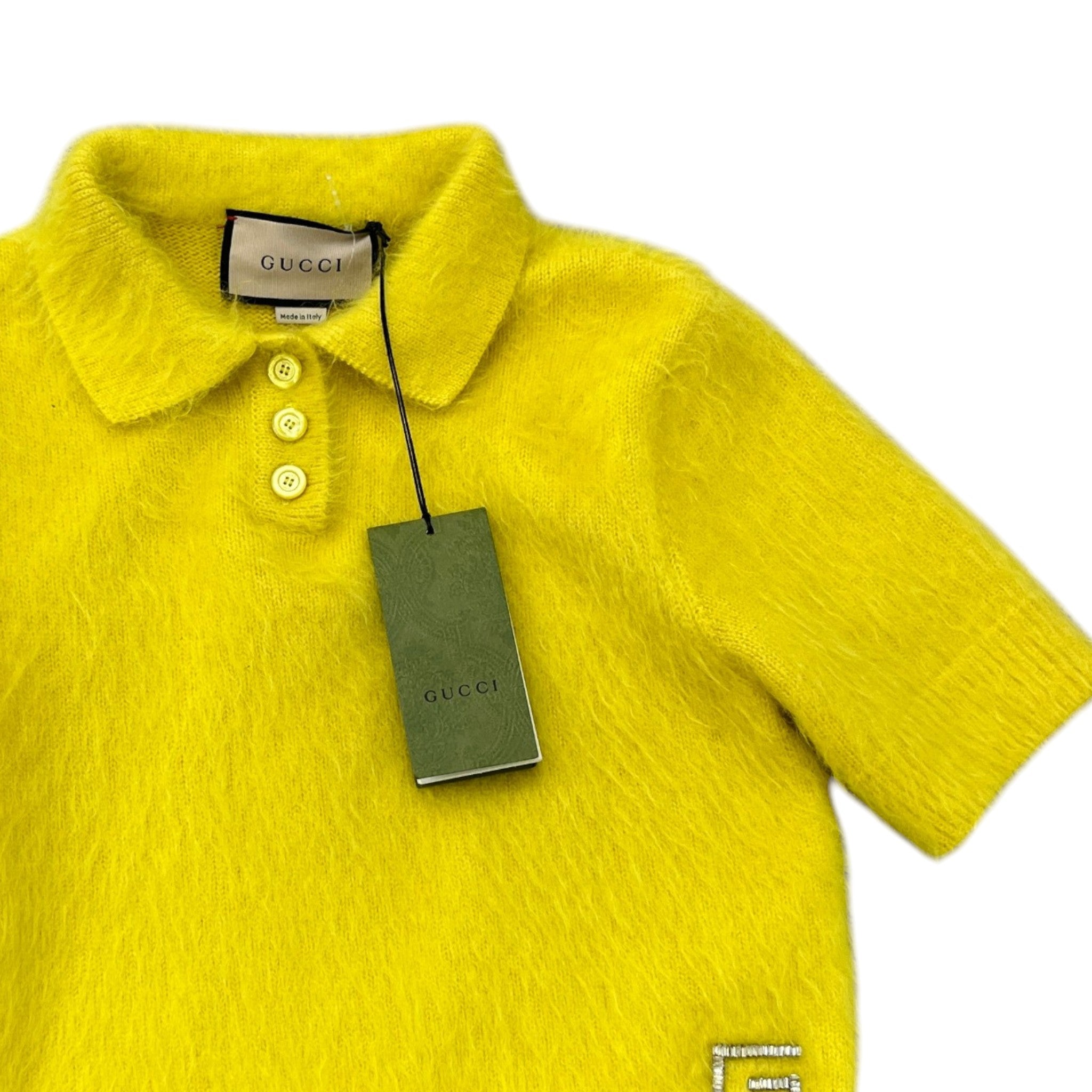 Women's Mohair Crystal-Embellished Logo Polo Polo Shirt Yellow Size M