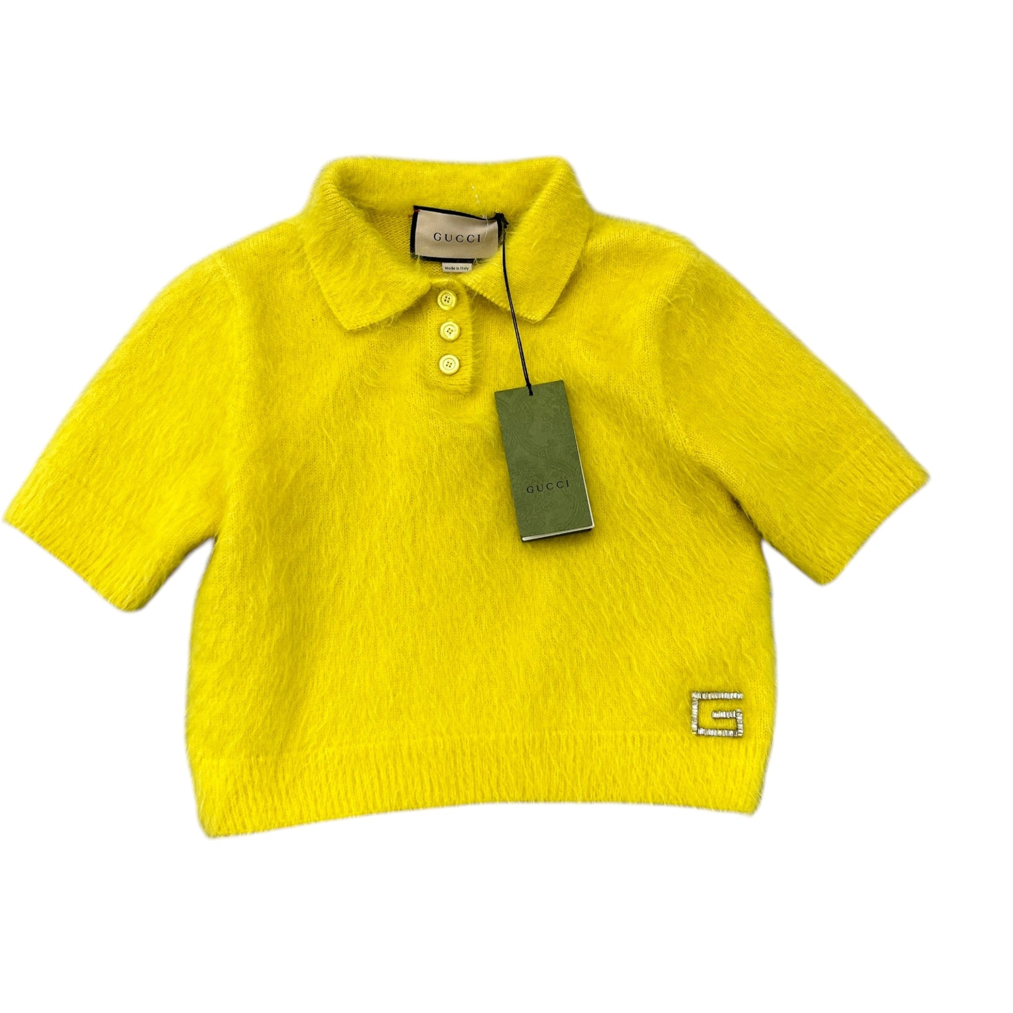 Women's Mohair Crystal-Embellished Logo Polo Polo Shirt Yellow Size M