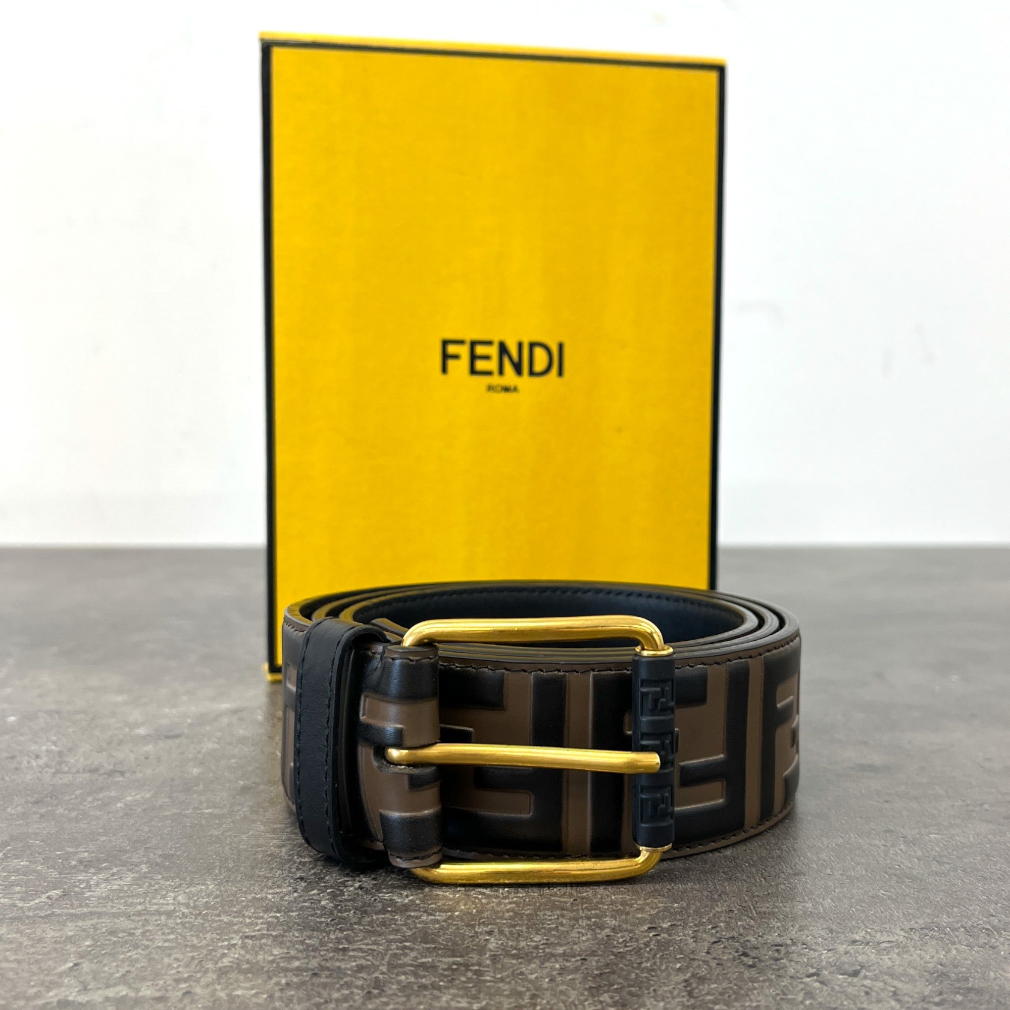 Men's Ff Logo Belt Brown Size Waist 38"