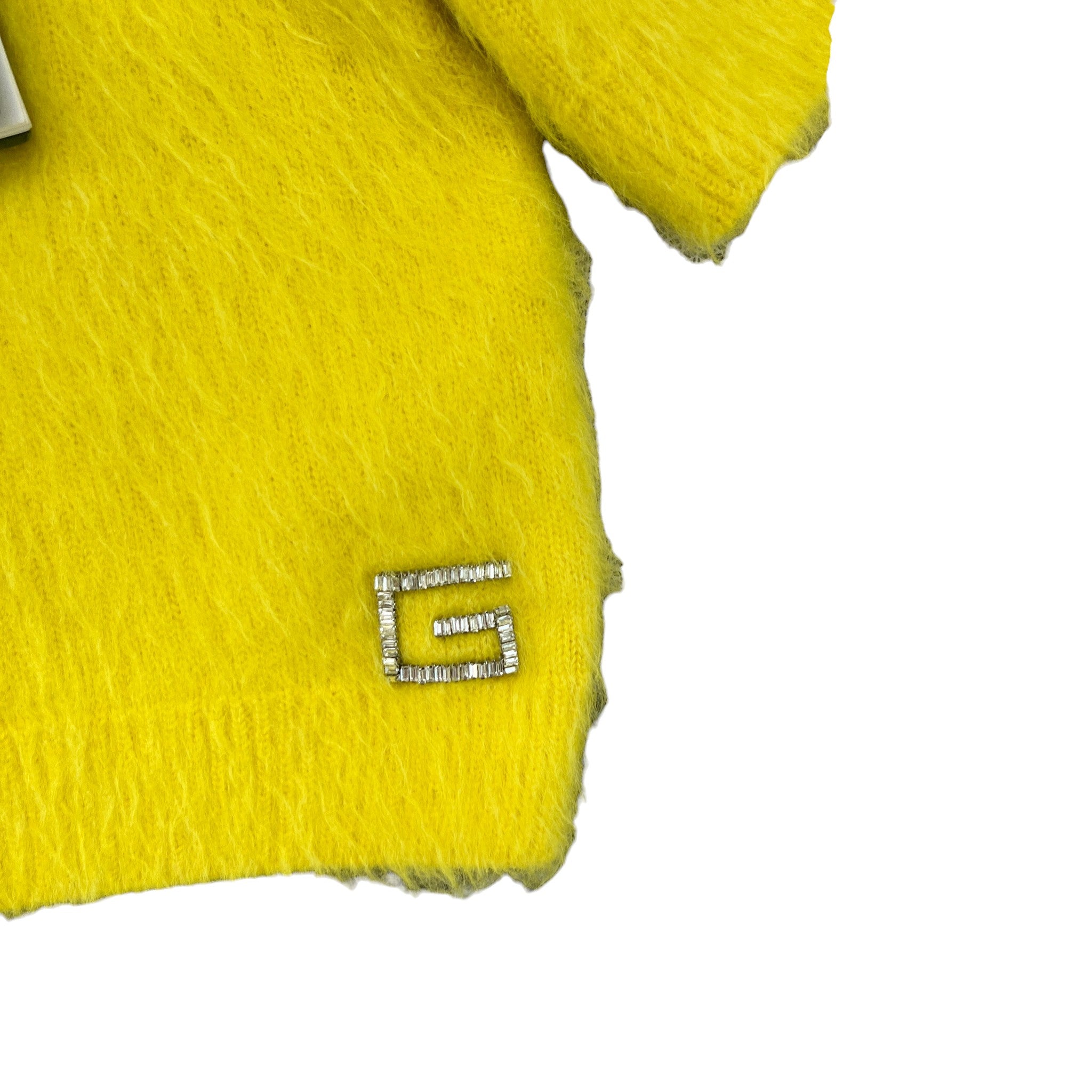 Women's Mohair Crystal-Embellished Logo Polo Polo Shirt Yellow Size M