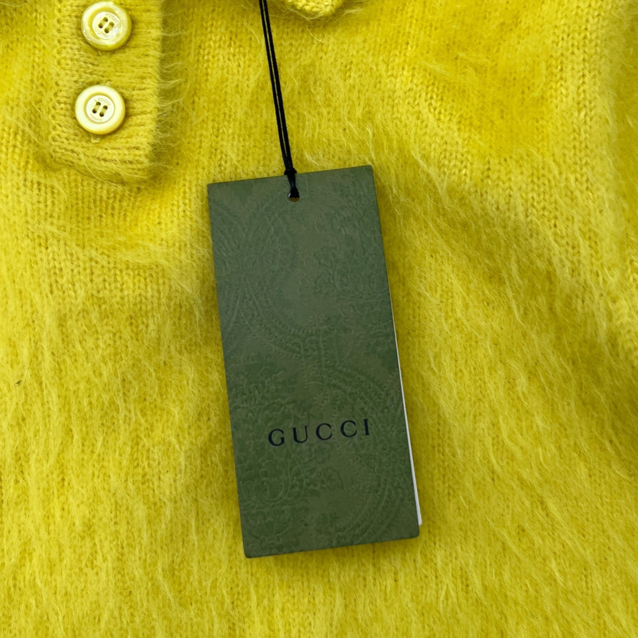 Women's Mohair Crystal-Embellished Logo Polo Polo Shirt Yellow Size M