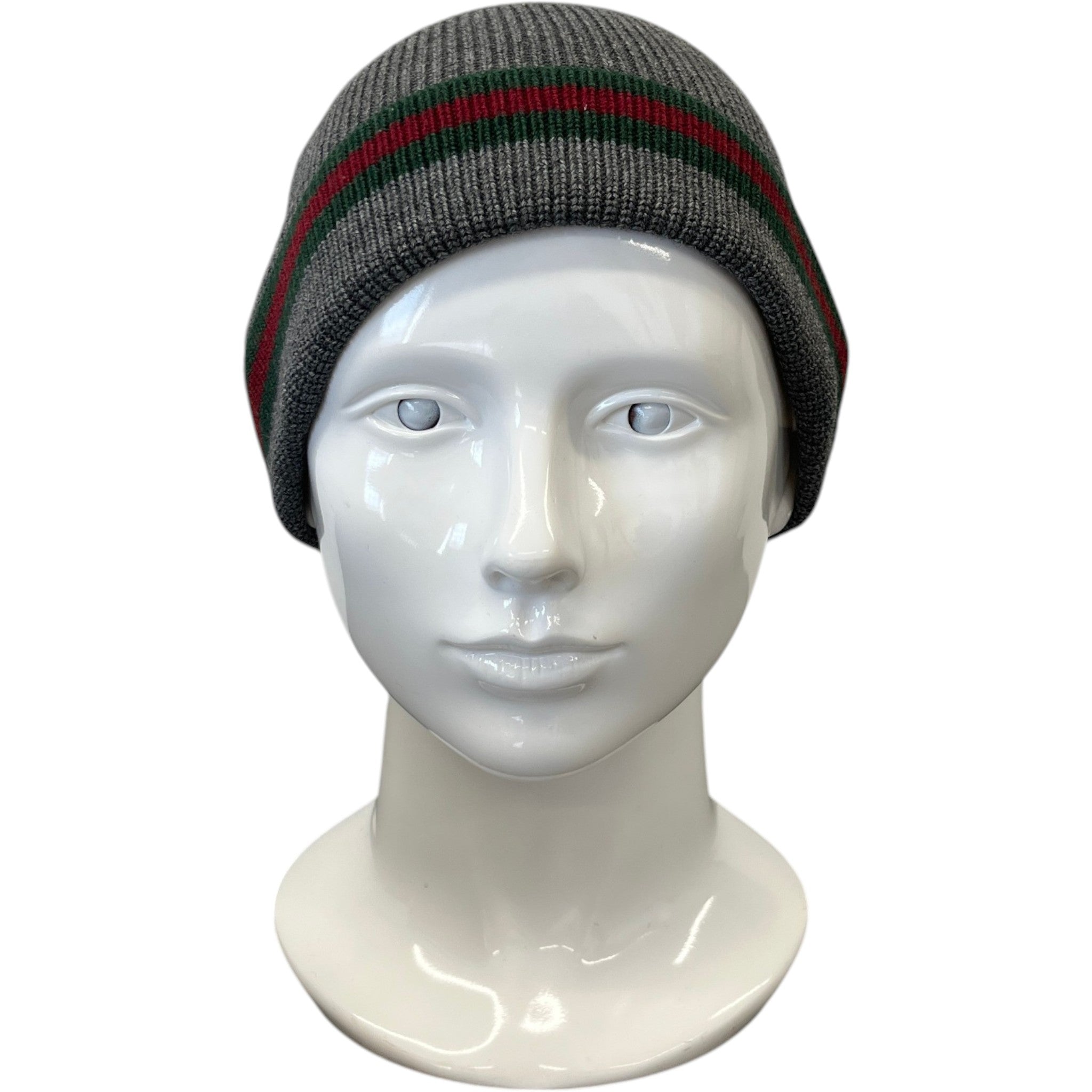 Men's Web Stripe Beanie Hat Grey