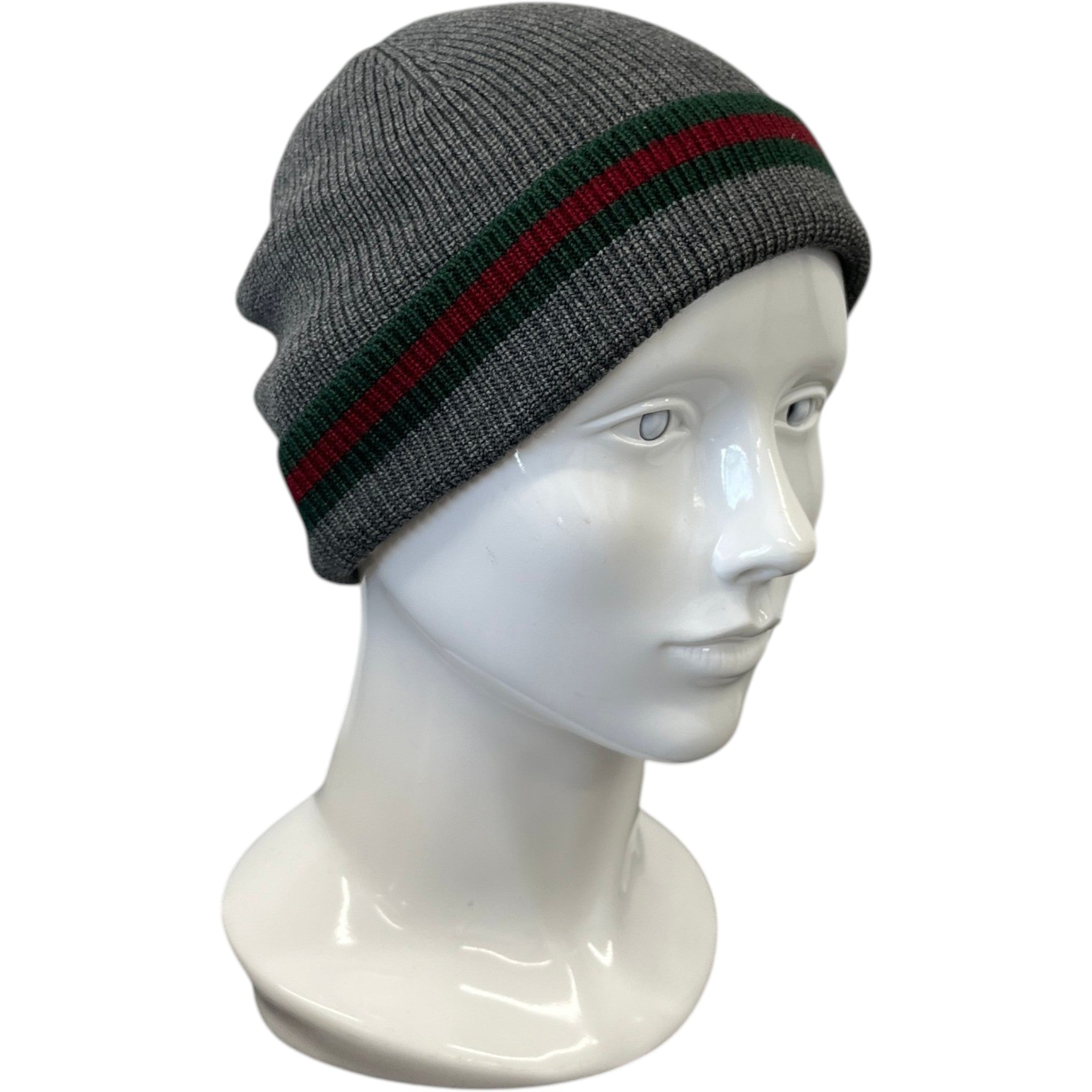 Men's Web Stripe Beanie Hat Grey