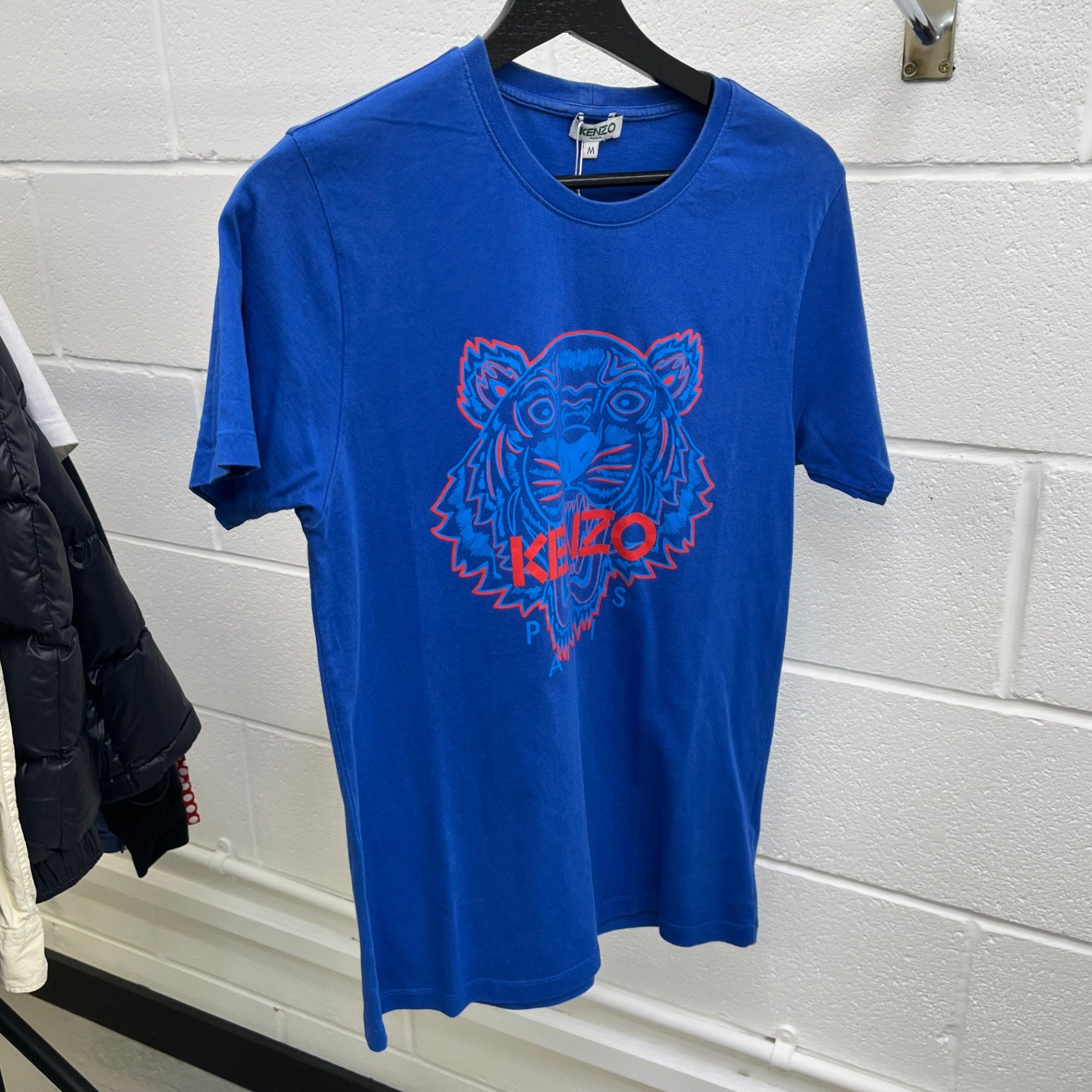 Men's Tiger Logo Print T-Shirt Blue Size M