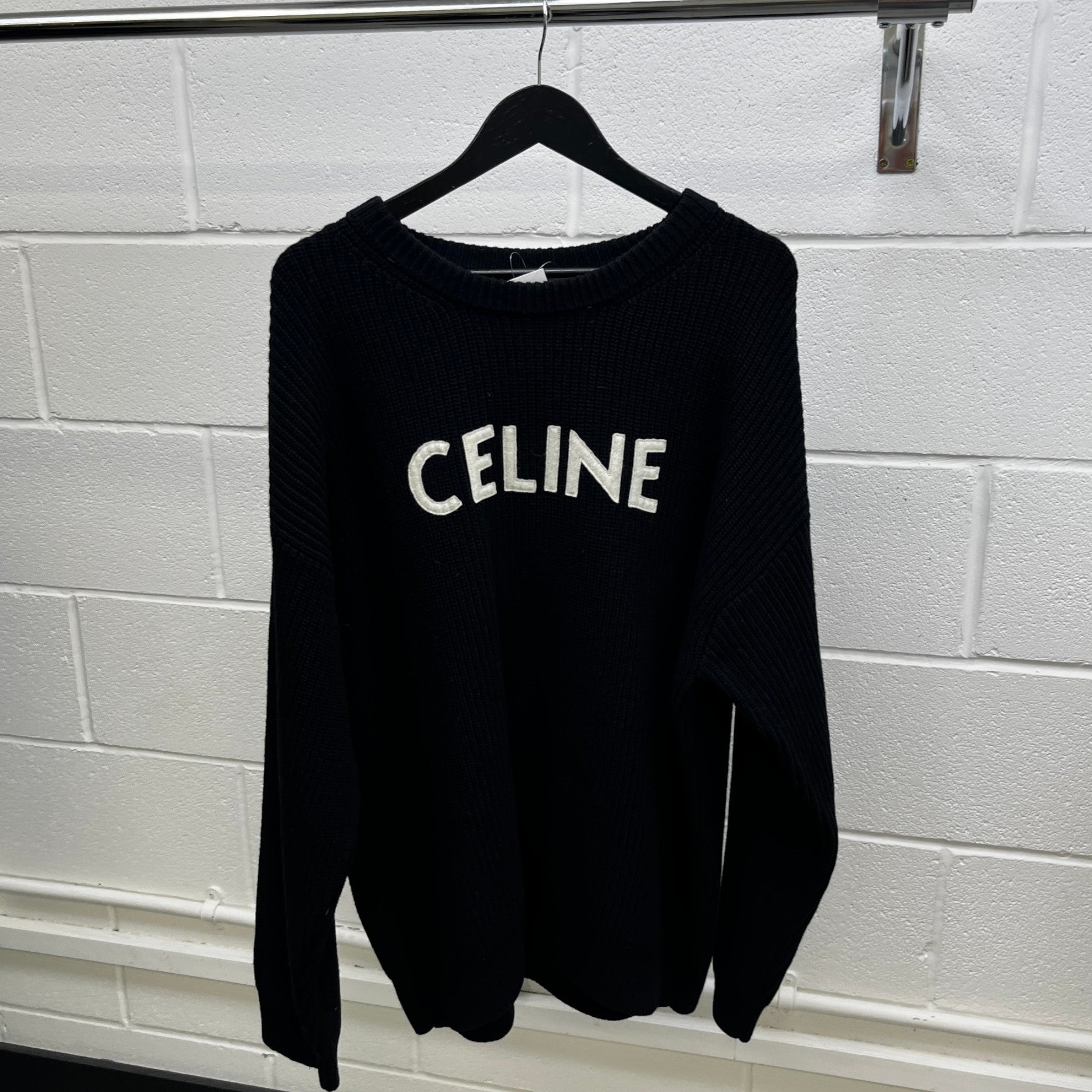 Men's Ribbed Wool Logo Jumper Black Size M