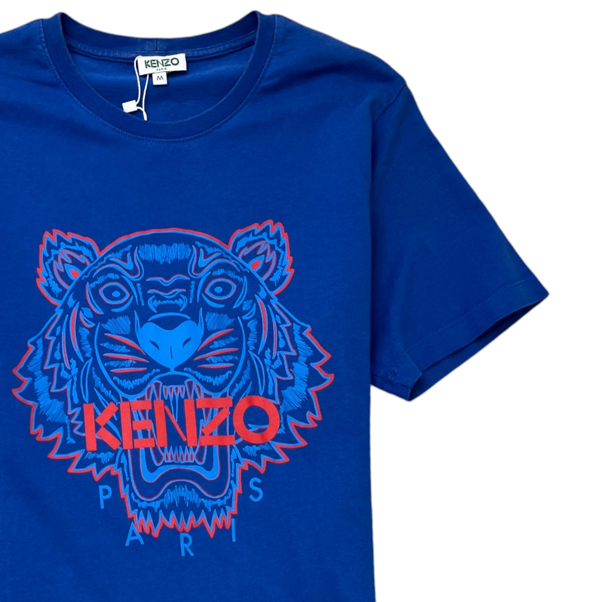 Men's Tiger Logo Print T-Shirt Blue Size M