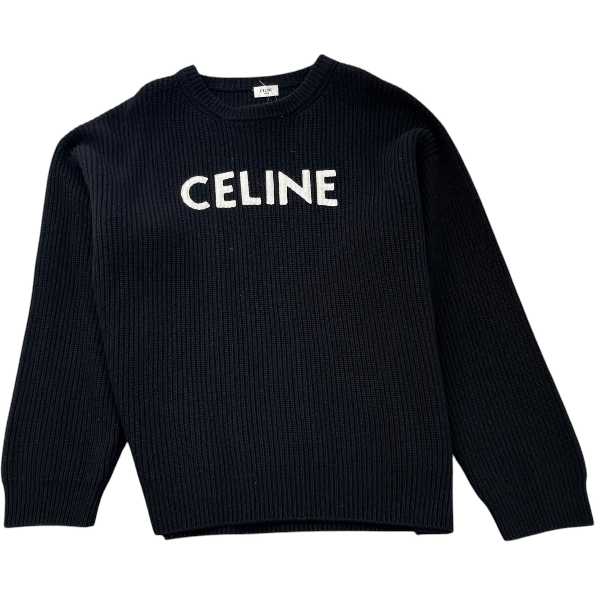 Men's Ribbed Wool Logo Jumper Black Size M
