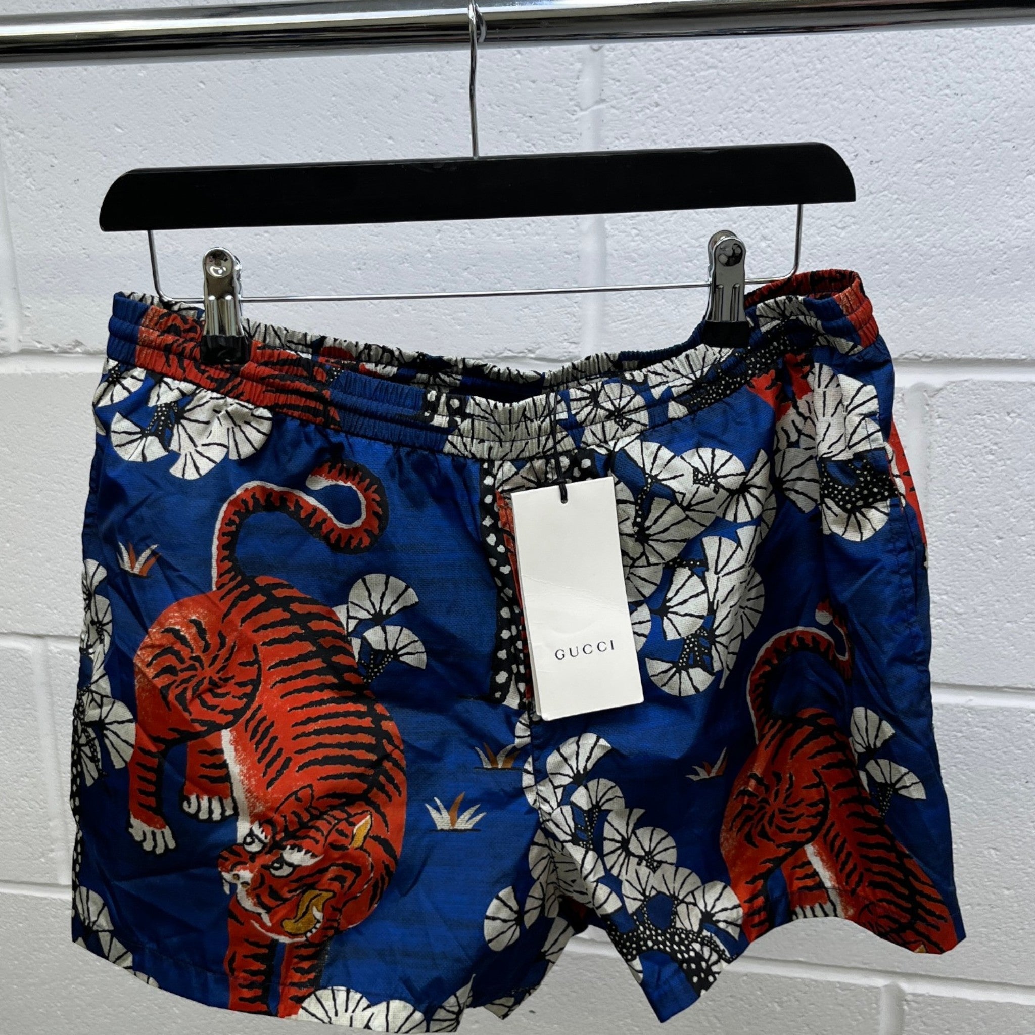 Men's Tiger Print Swim Shorts Blue Size W32 / IT 48