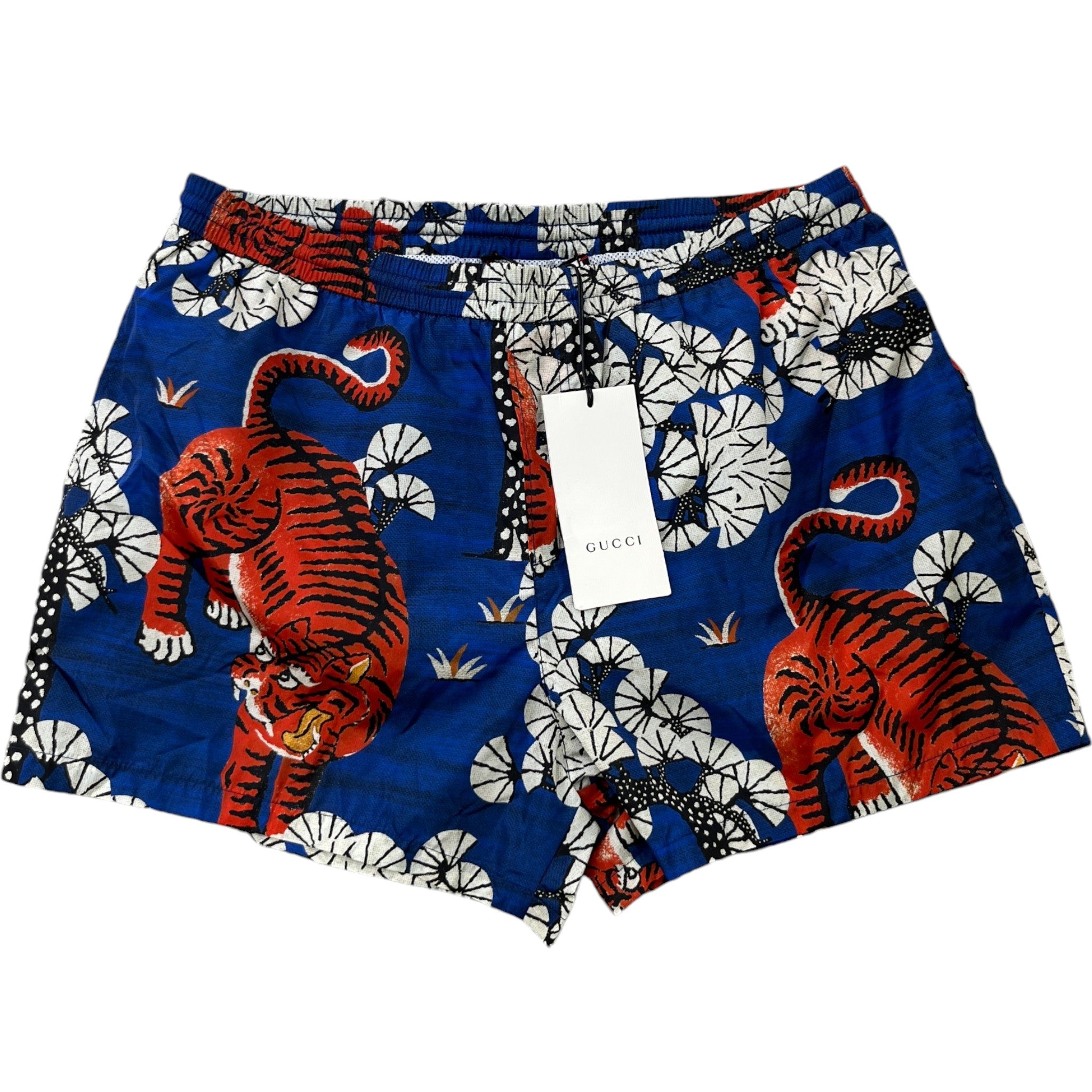 Men's Tiger Print Swim Shorts Blue Size W32 / IT 48