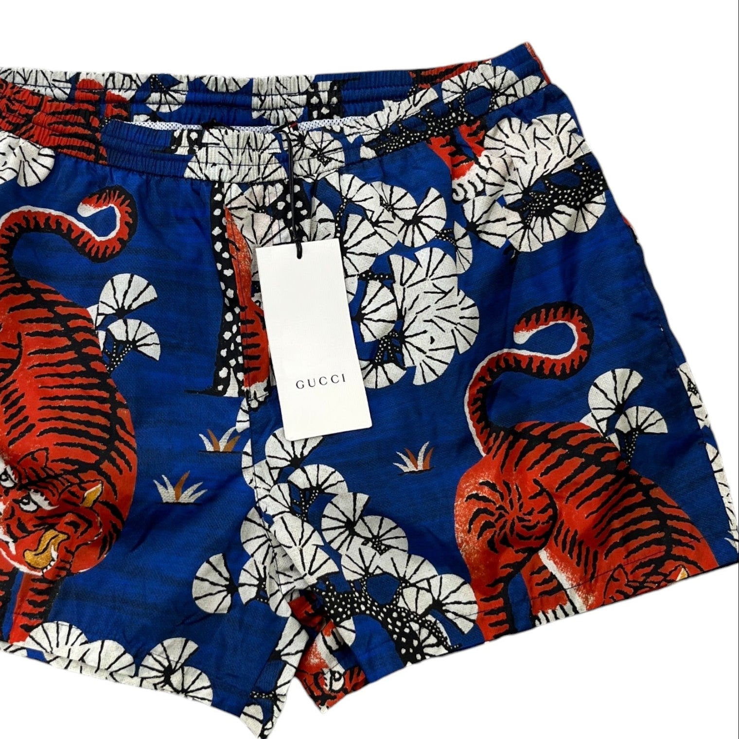 Men's Tiger Print Swim Shorts Blue Size W32 / IT 48