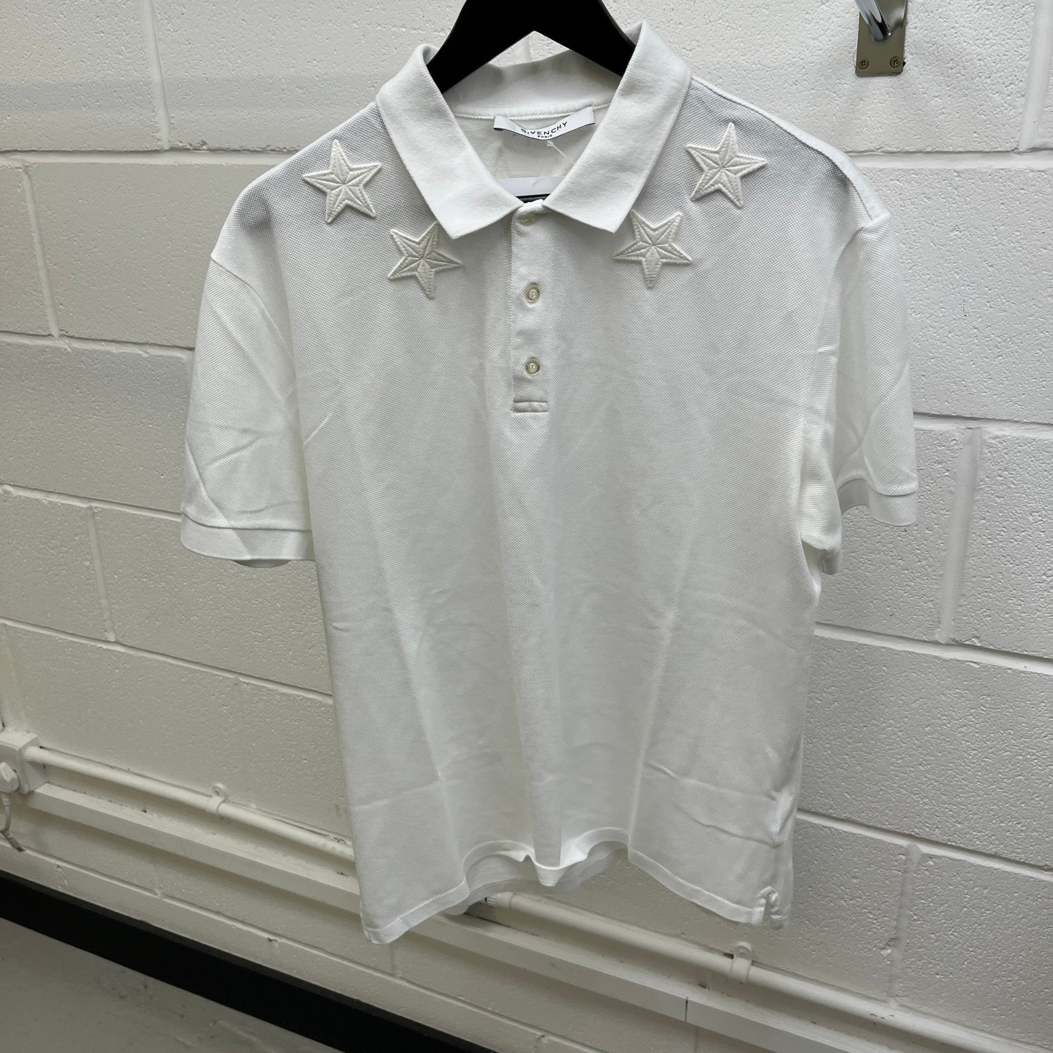 Men's Stars Embroidered Polo Shirt White Size XXL