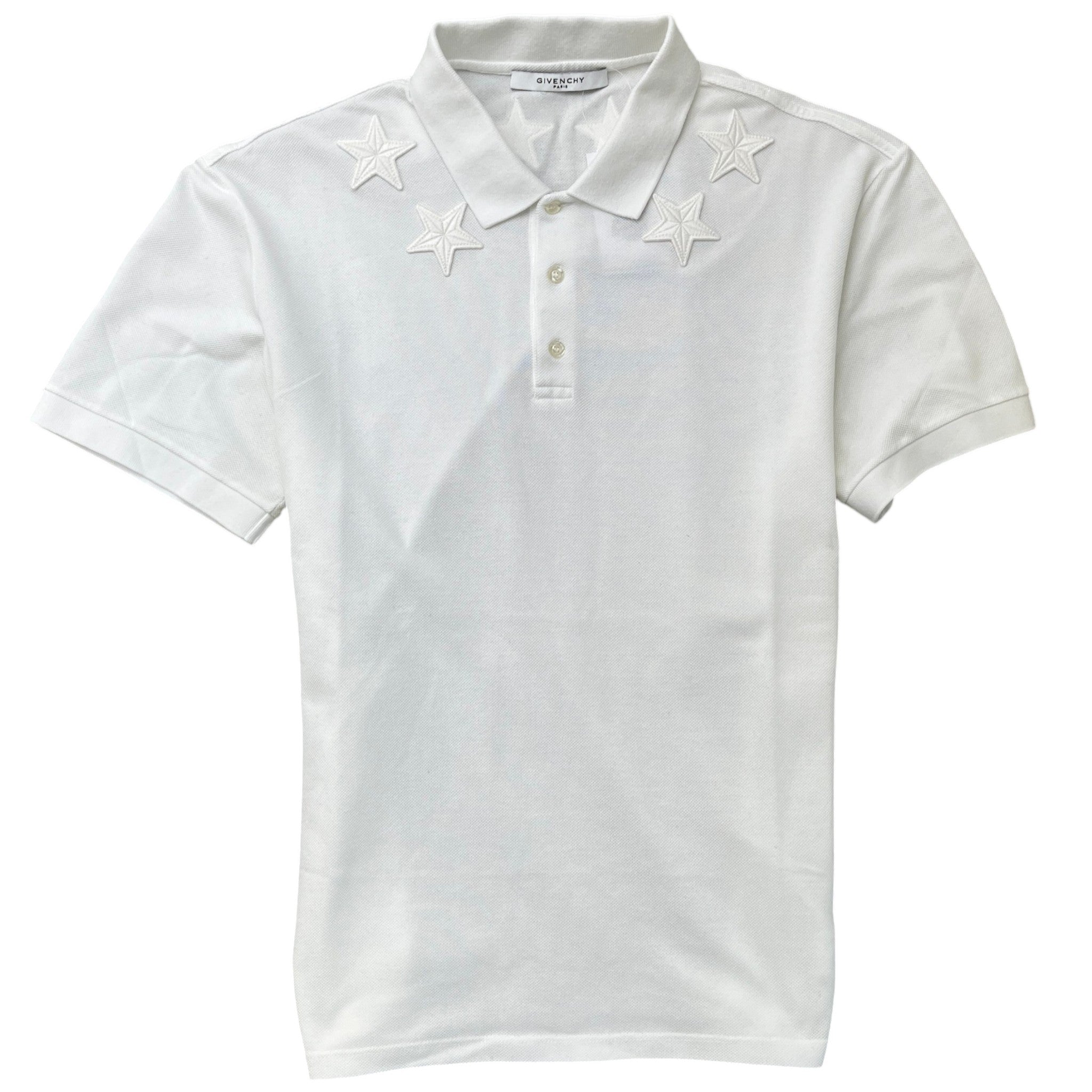 Men's Stars Embroidered Polo Shirt White Size XXL