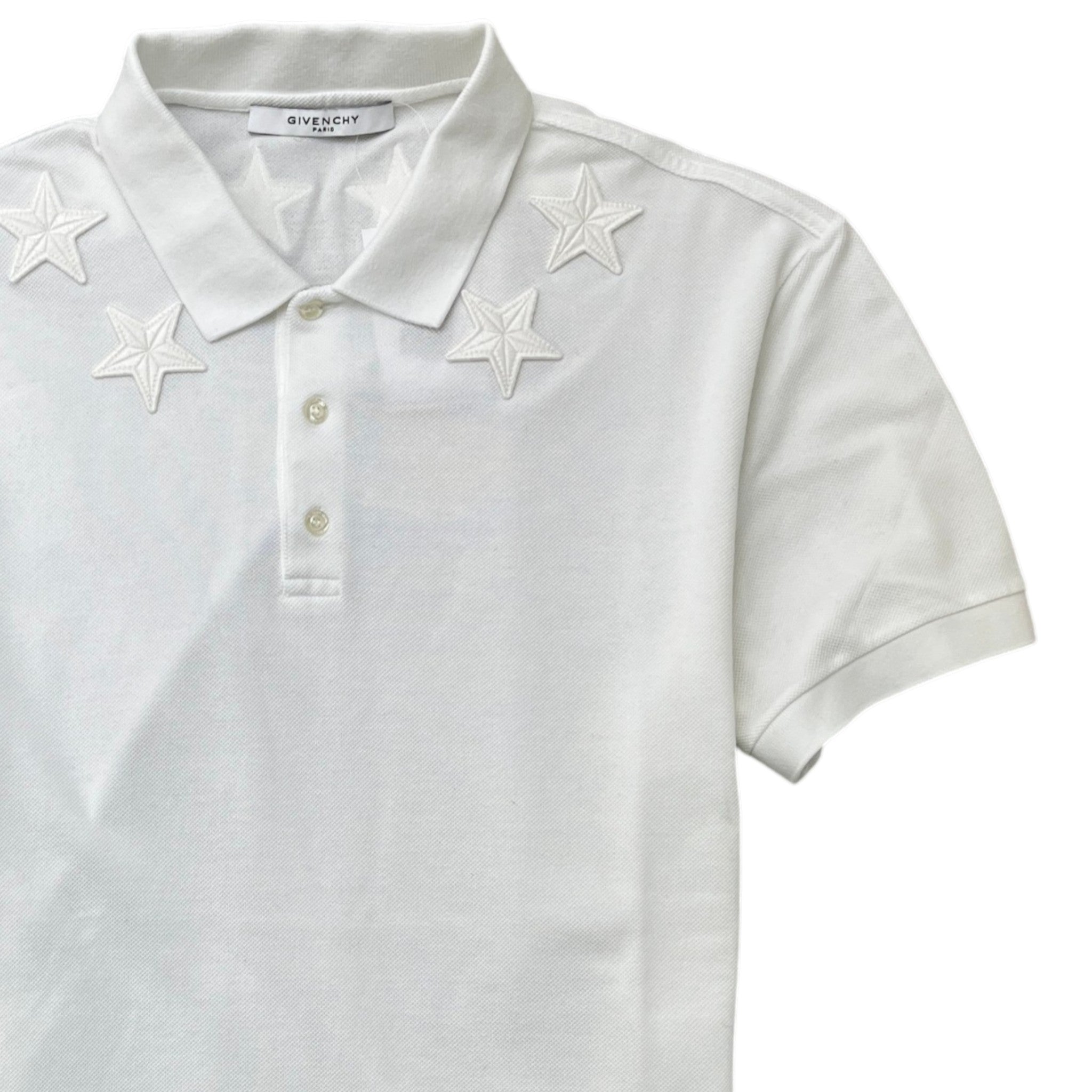 Men's Stars Embroidered Polo Shirt White Size XXL