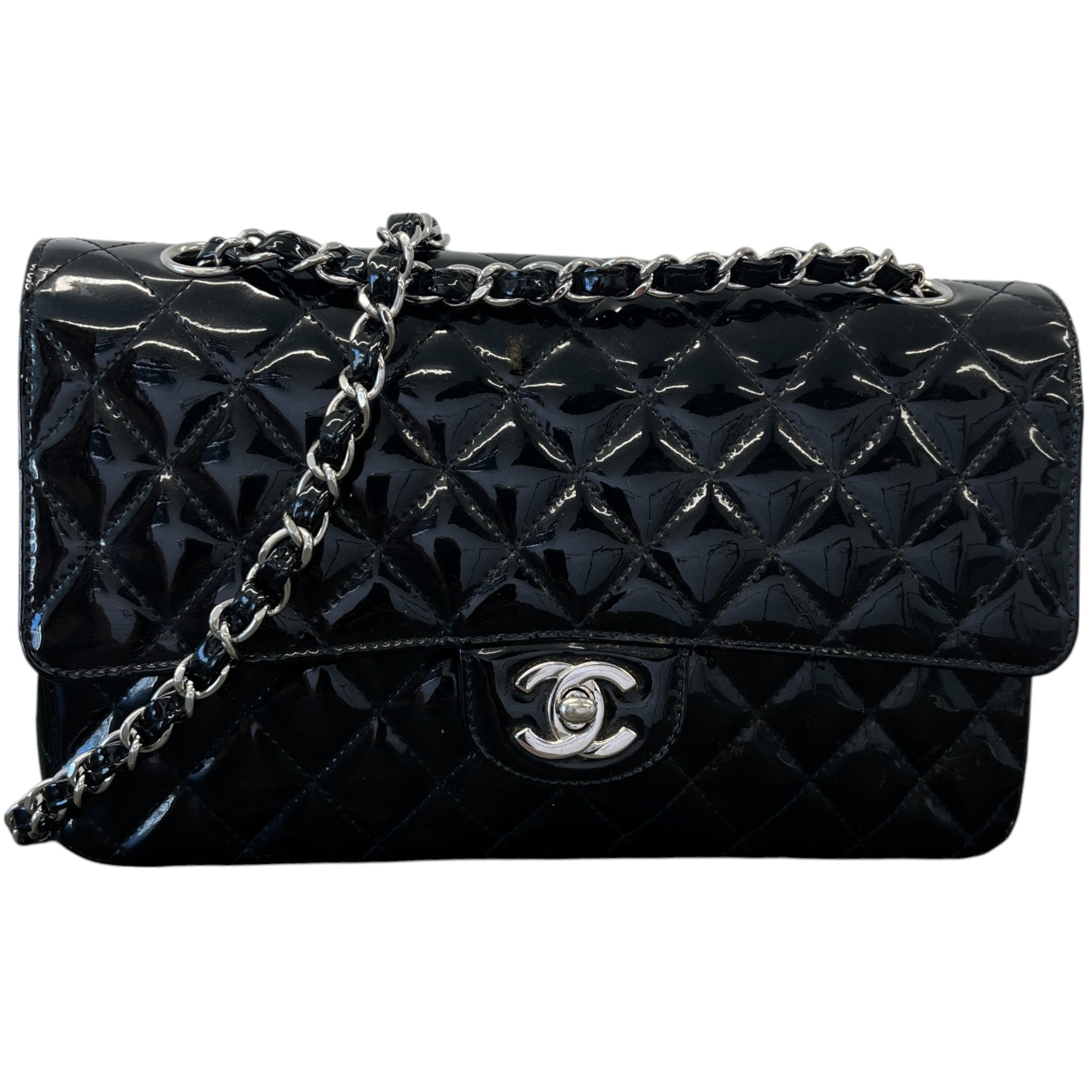 Women's Classic Flap Patent Medium Bag Black