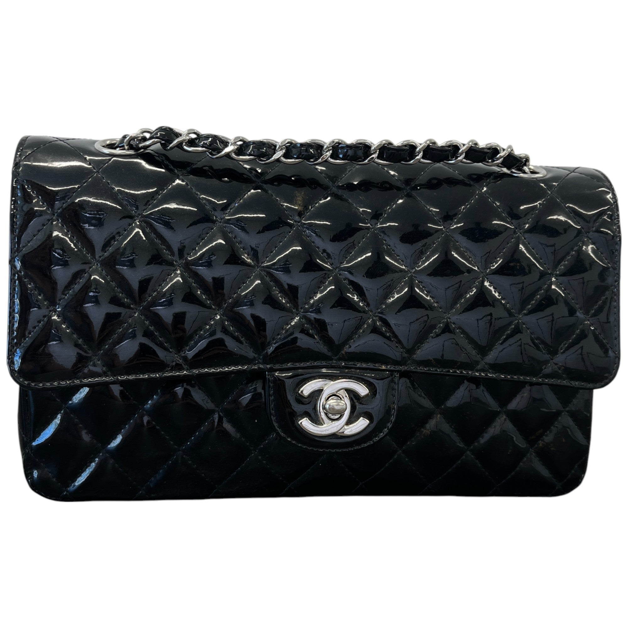 Women's Classic Flap Patent Medium Bag Black