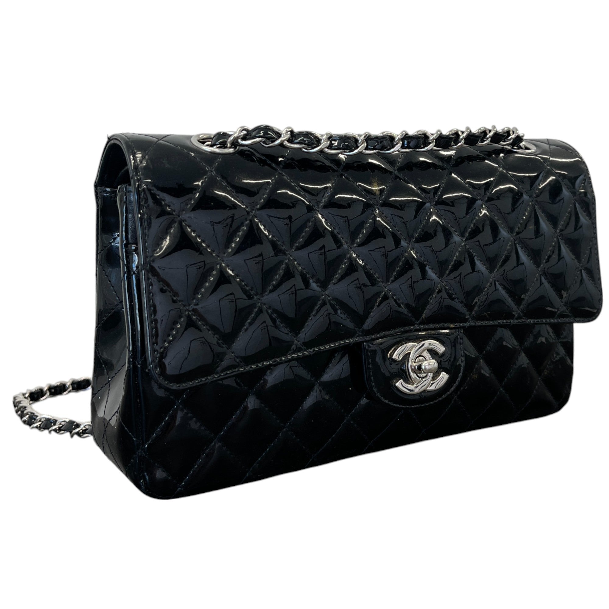 Women's Classic Flap Patent Medium Bag Black