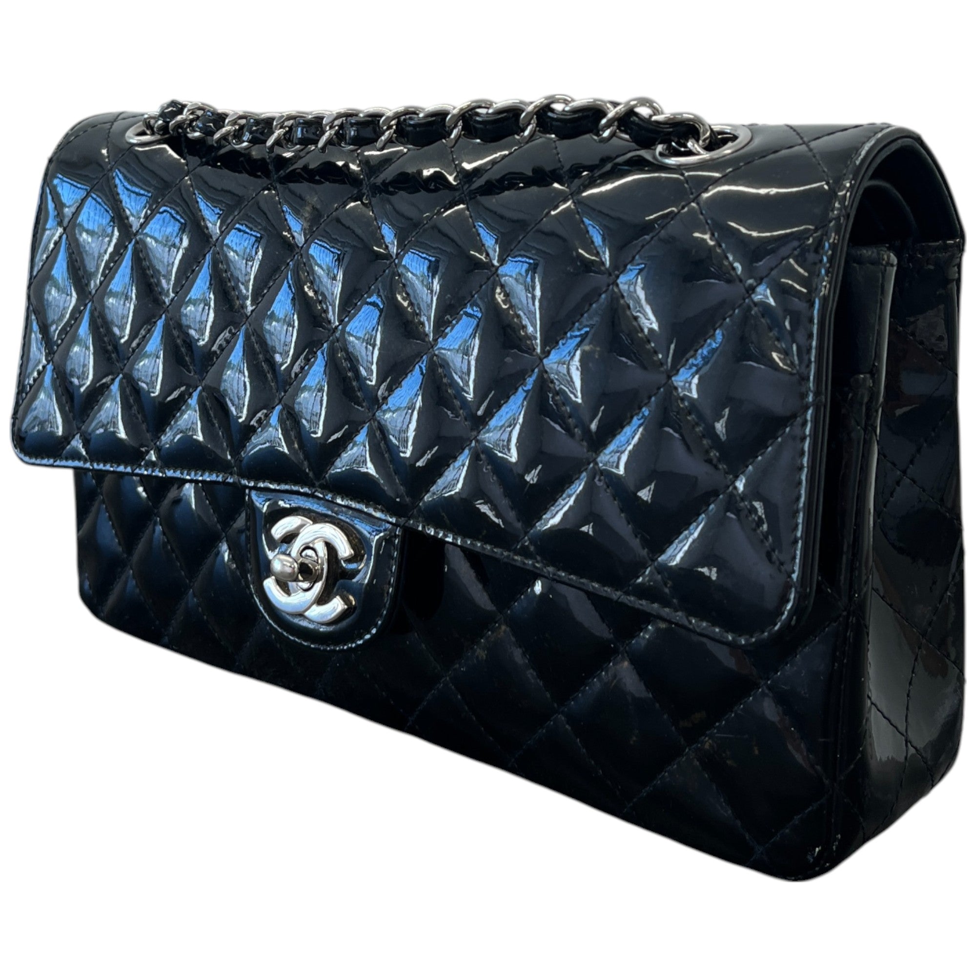 Women's Classic Flap Patent Medium Bag Black