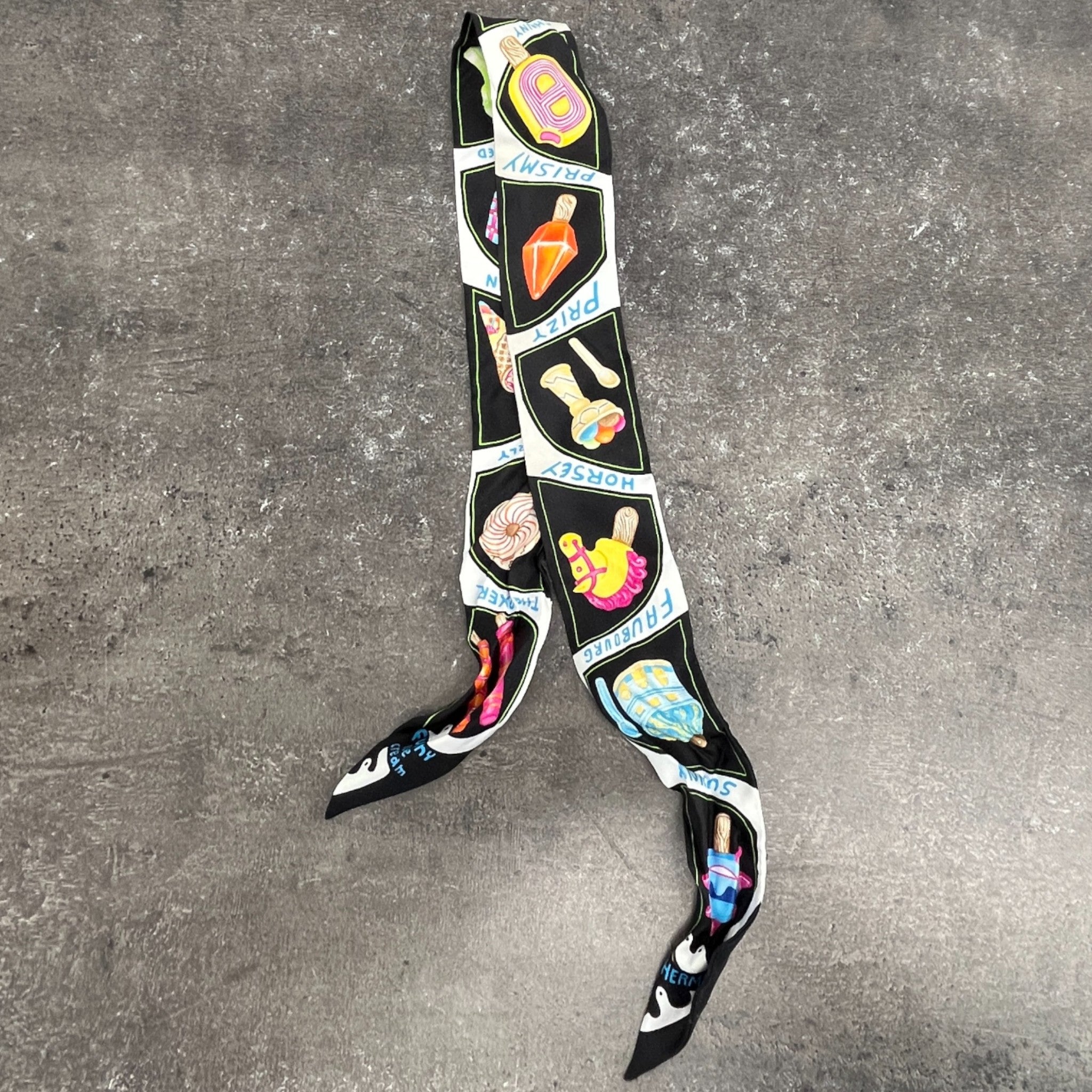 Women's Funny Ice Cream Twilly Scarf Black