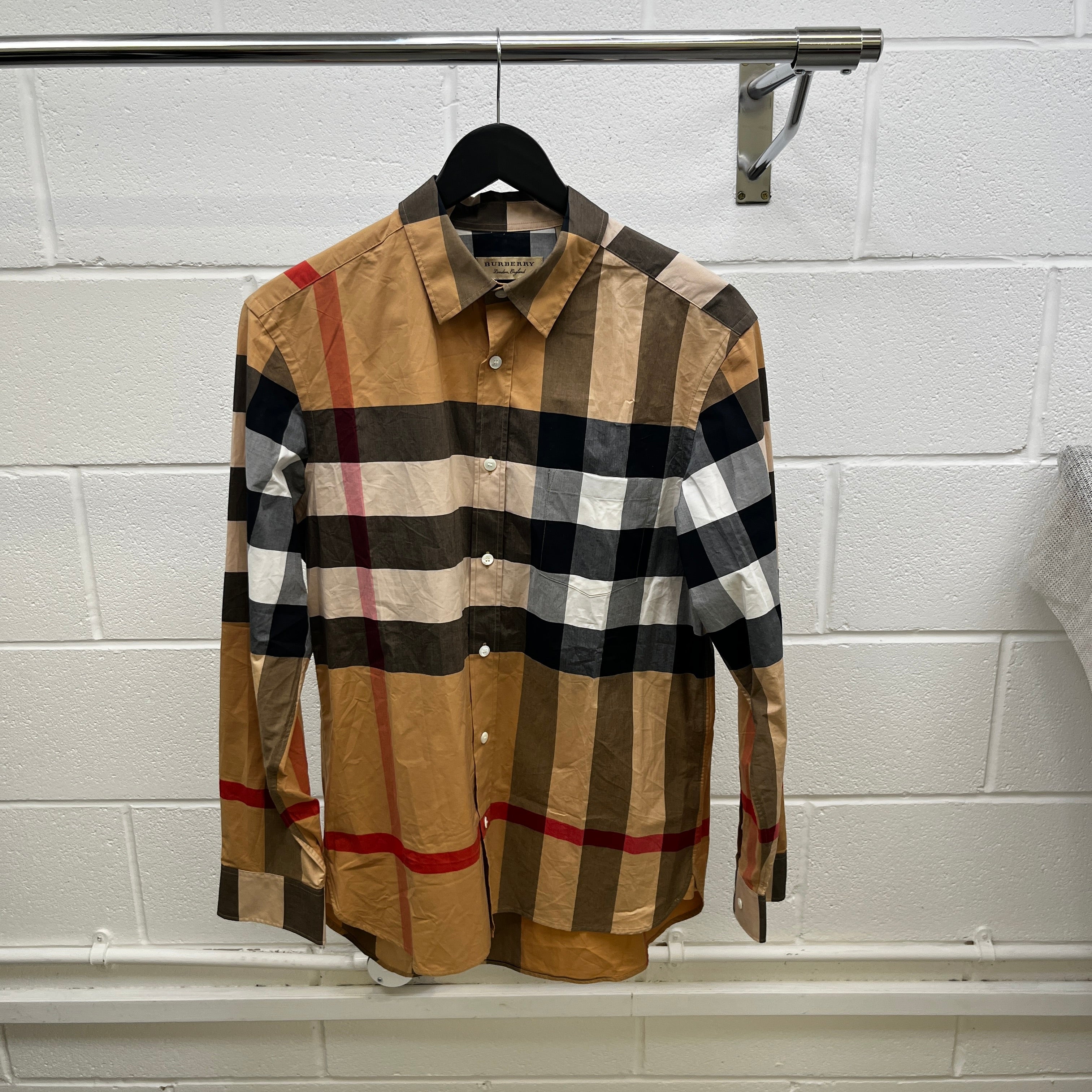 Men's Nova Check Long Sleeve Shirt Beige Size M