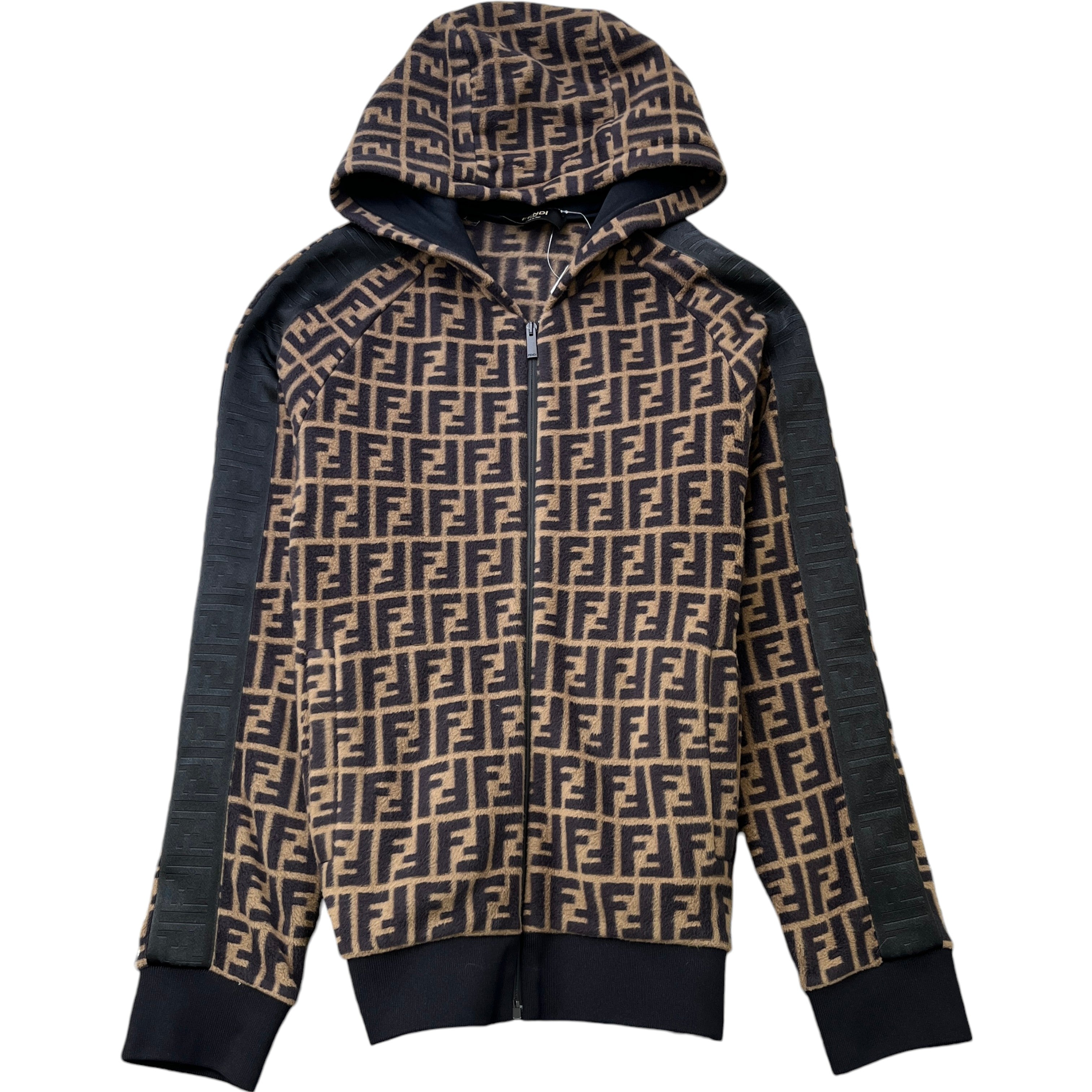 Men's Zucca Ff Logo Fleece Hoodie Brown Size S