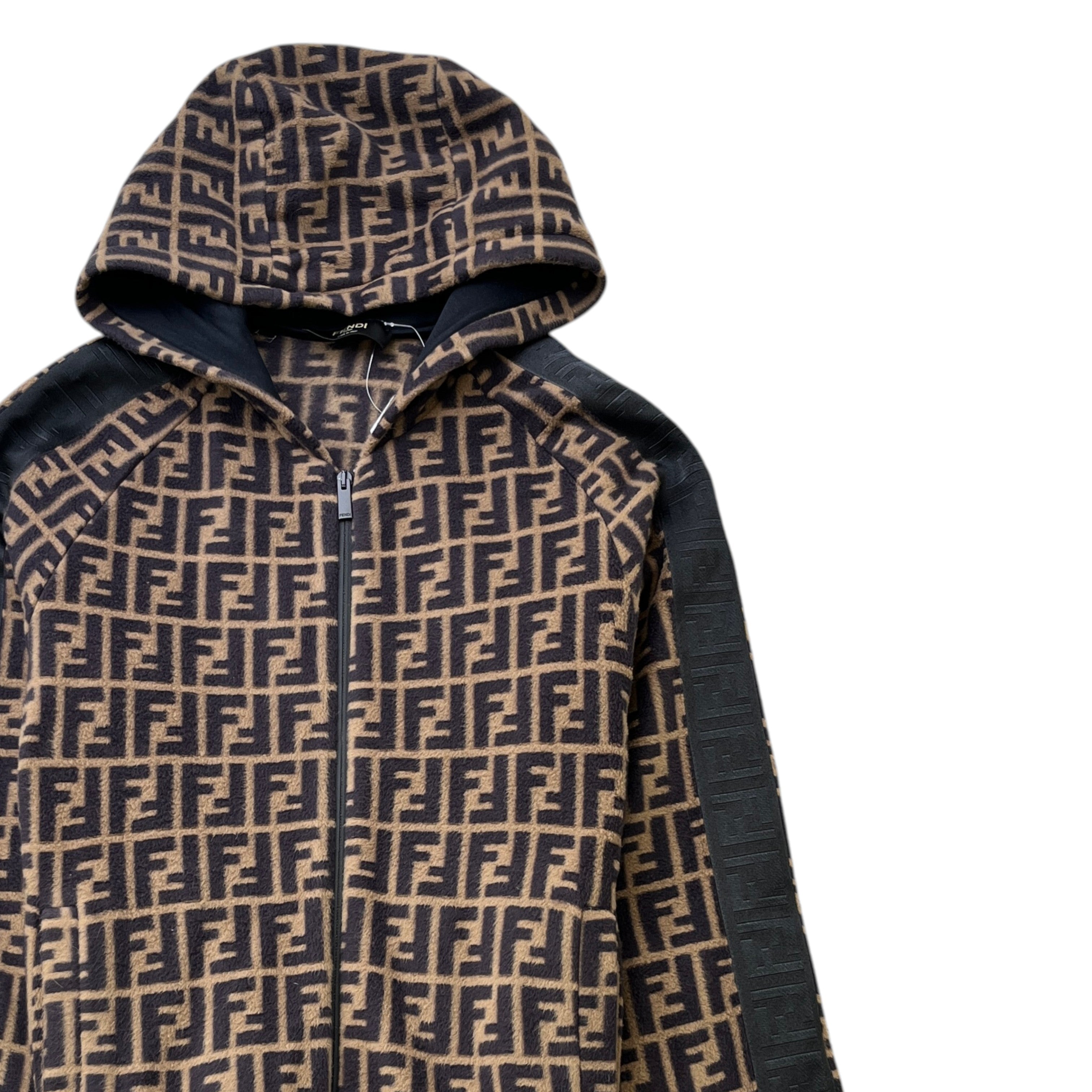 Men's Zucca Ff Logo Fleece Hoodie Brown Size S
