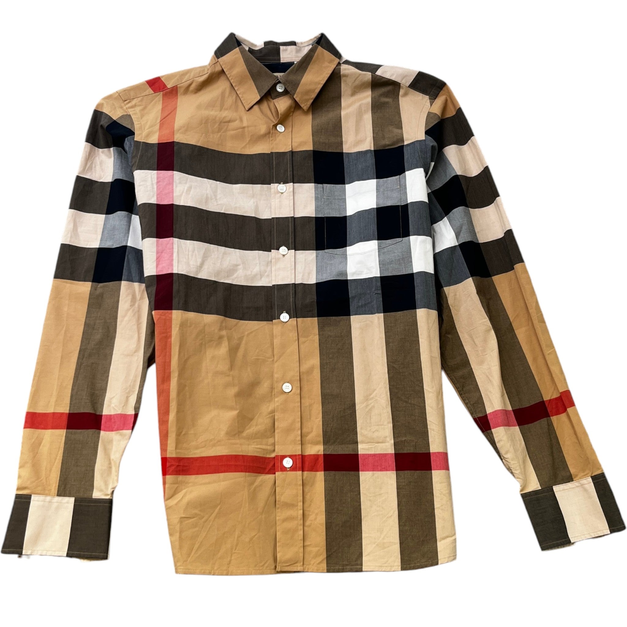 Men's Nova Check Long Sleeve Shirt Beige Size M