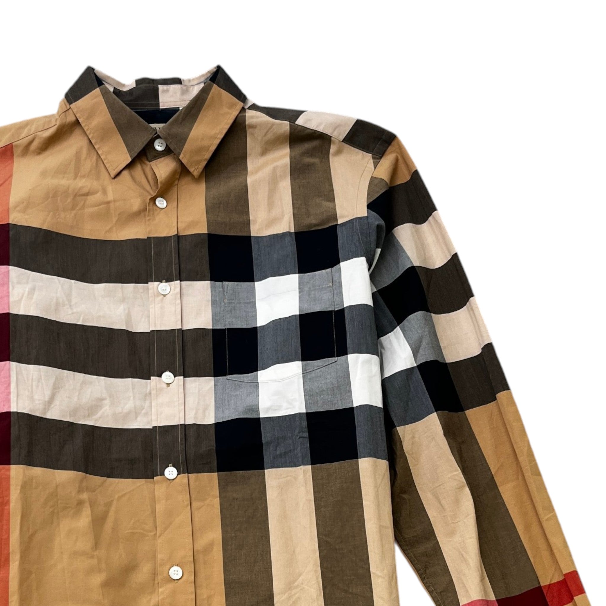 Men's Nova Check Long Sleeve Shirt Beige Size M