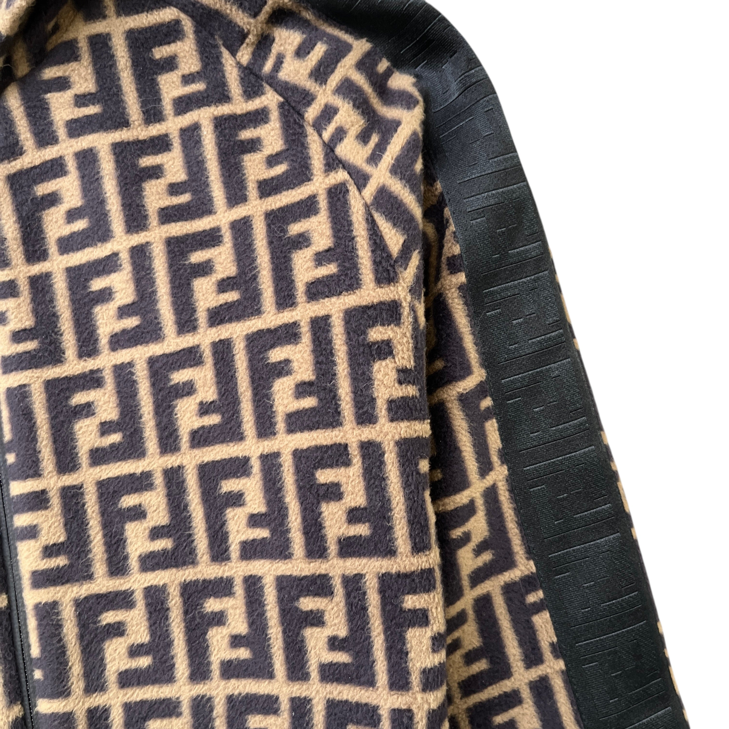 Men's Zucca Ff Logo Fleece Hoodie Brown Size S
