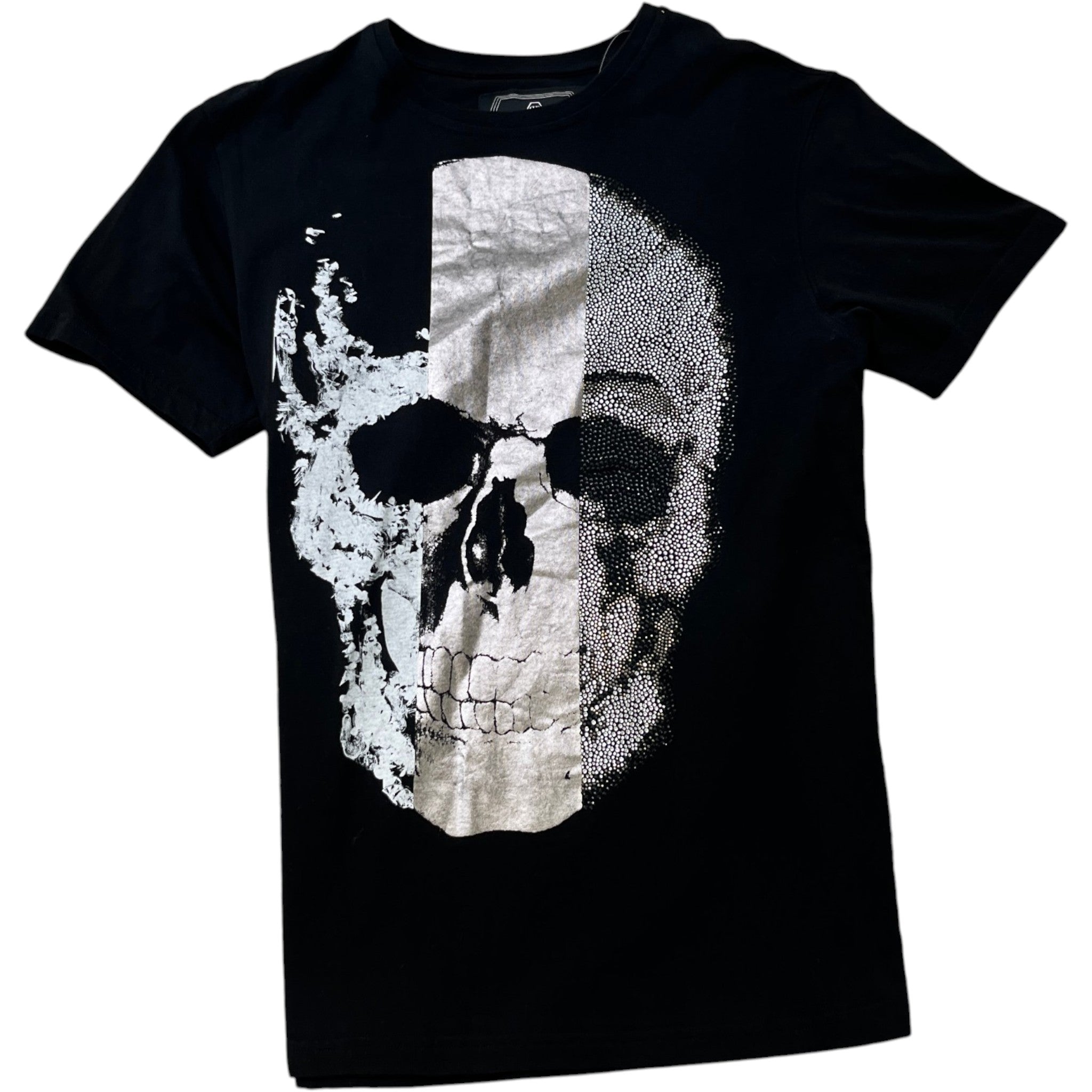 Men's Rhinestone Embellished Skull T-Shirt Black Size L