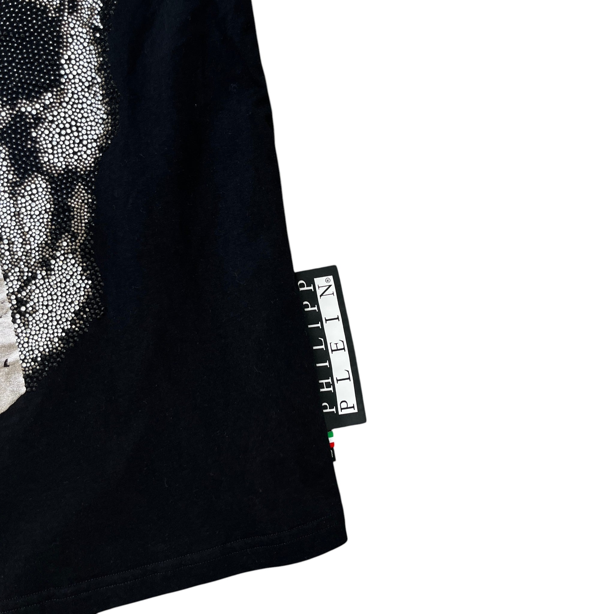 Men's Rhinestone Embellished Skull T-Shirt Black Size L