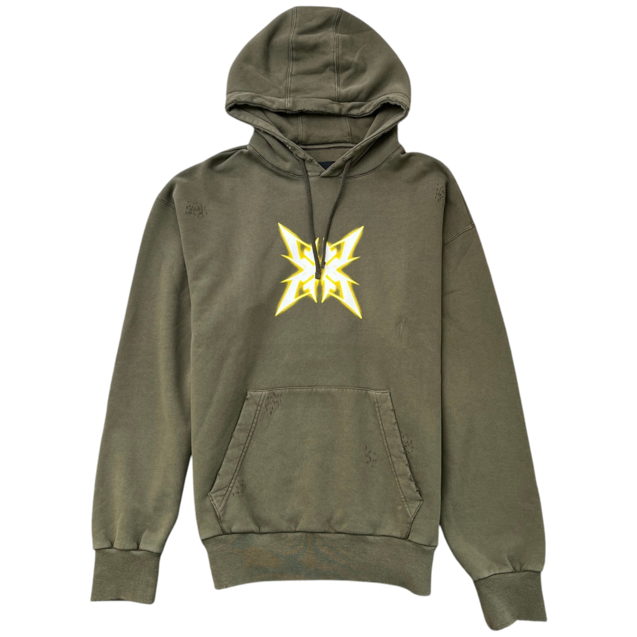 Men's Distressed Logo Hoodie Khaki Size M