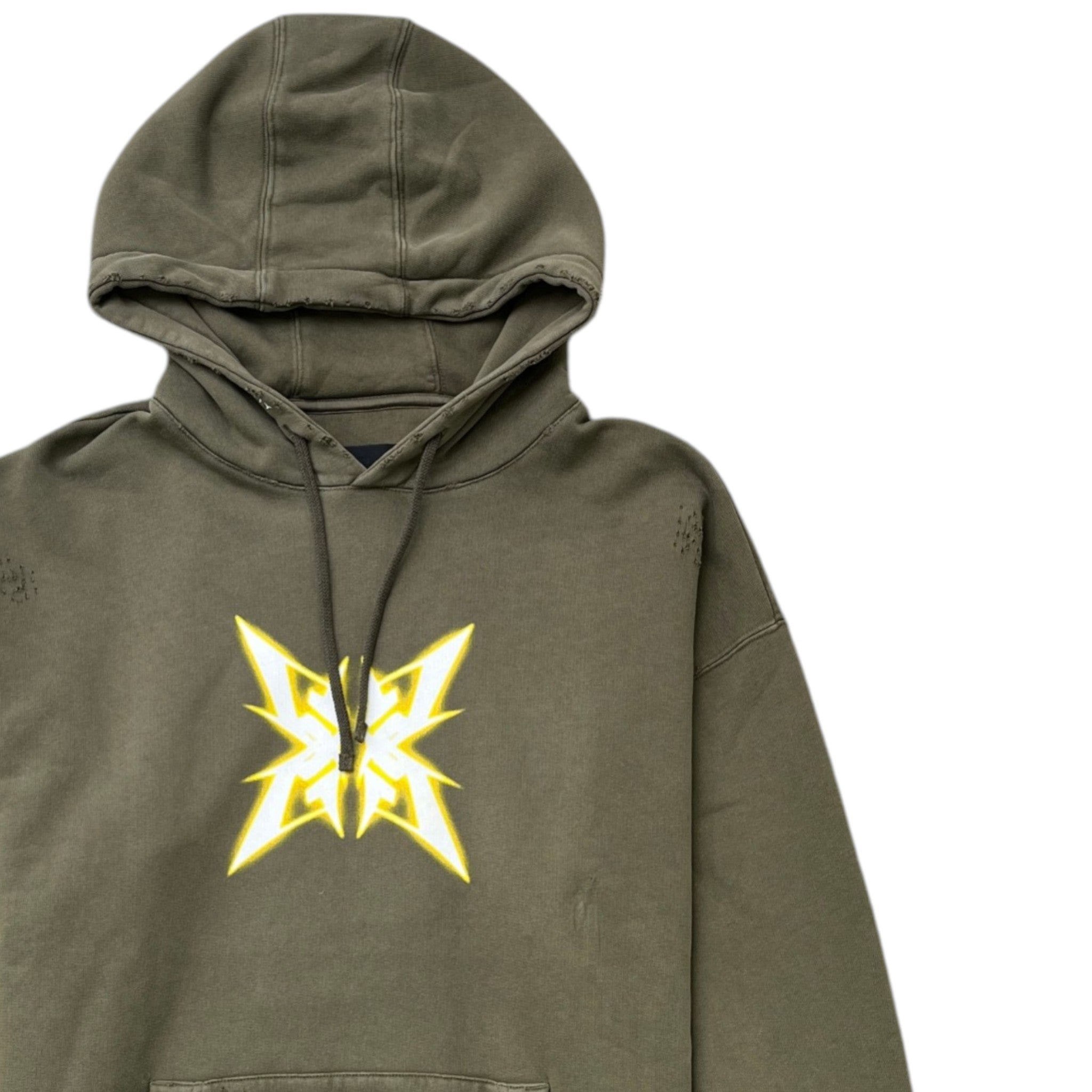 Men's Distressed Logo Hoodie Khaki Size M