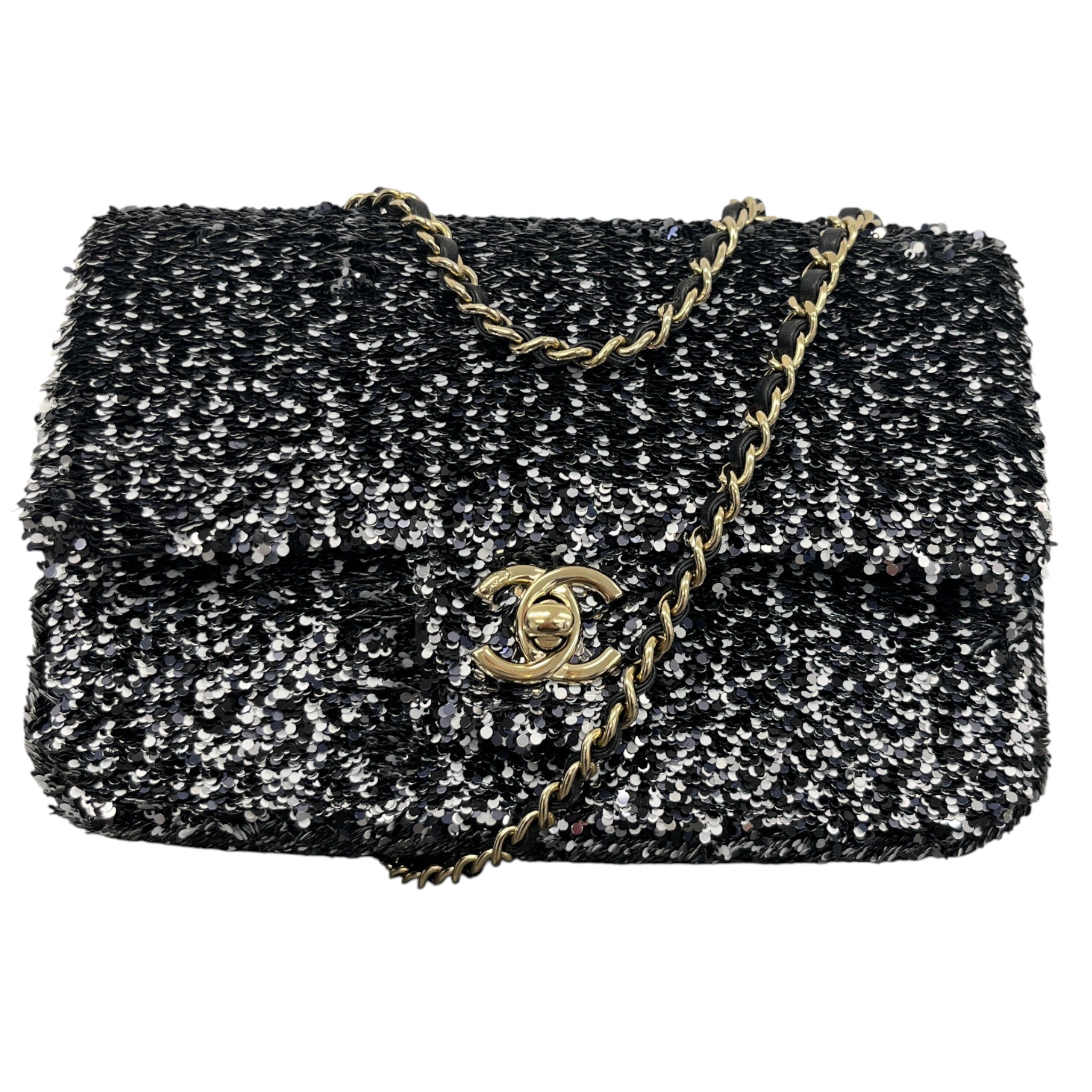 Women's Sequin Mini Classic Flap Bag Black