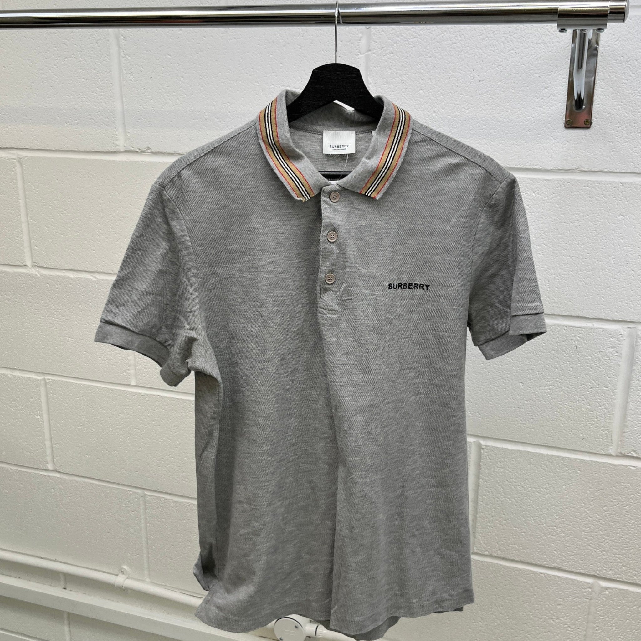 Men's Embroidered Logo Polo Shirt Grey Size M
