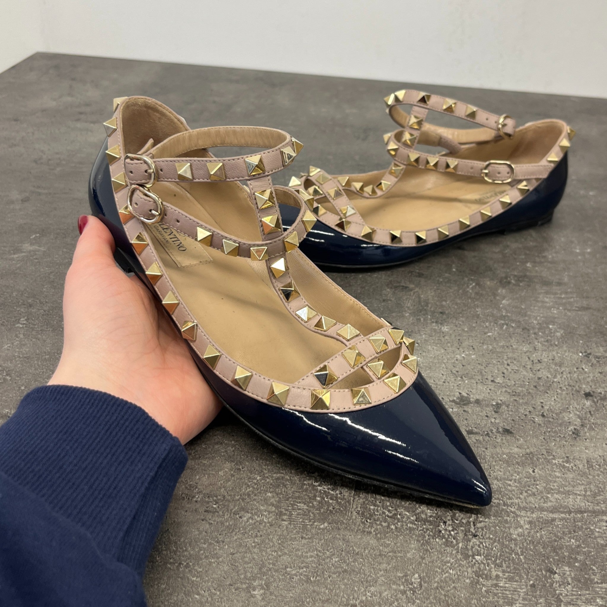 Women's Rockstud Caged Ballet Loafers Navy Size EU 36.5 / UK 3.5