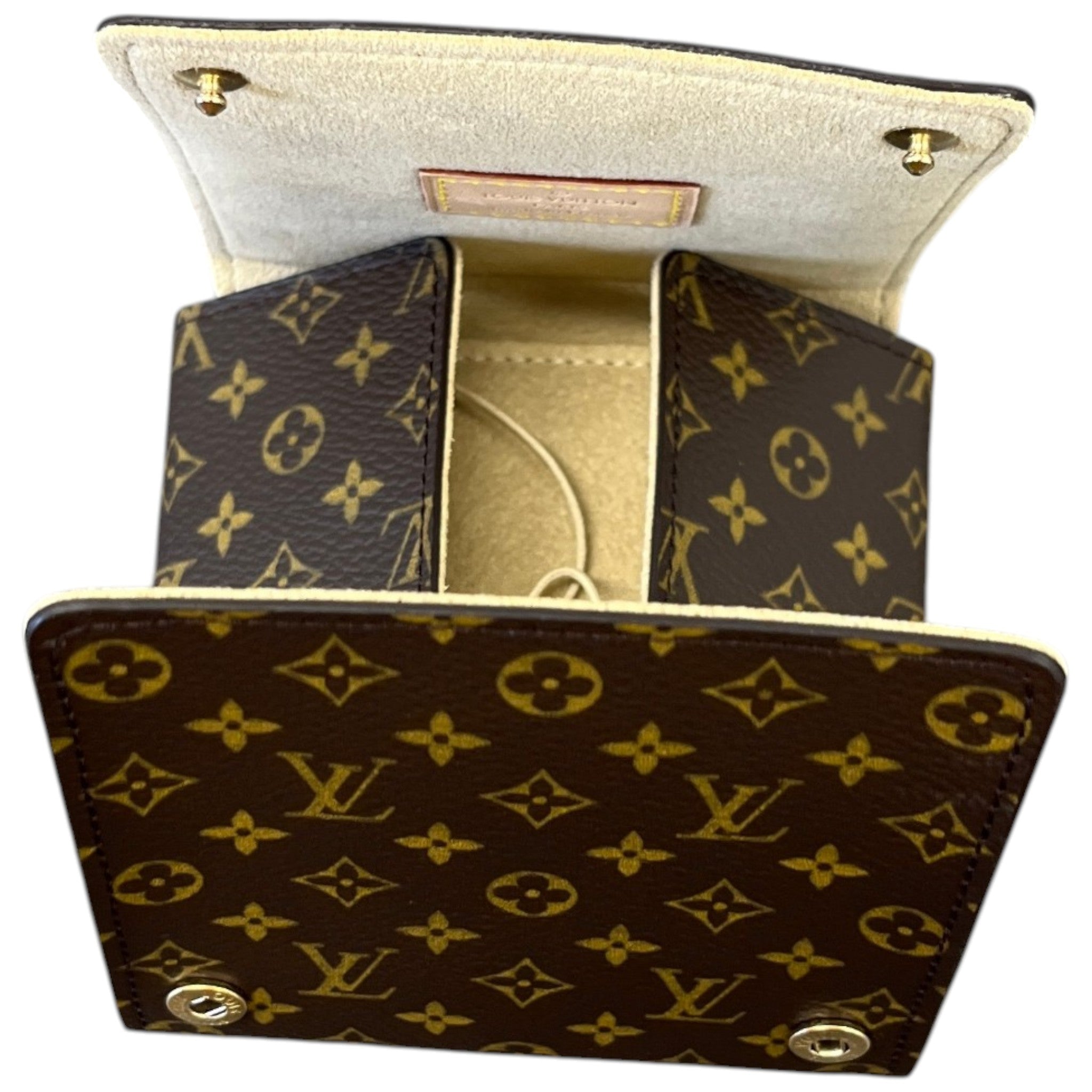 Women's Monogram Folding Jewellery Pouch Wallet Brown