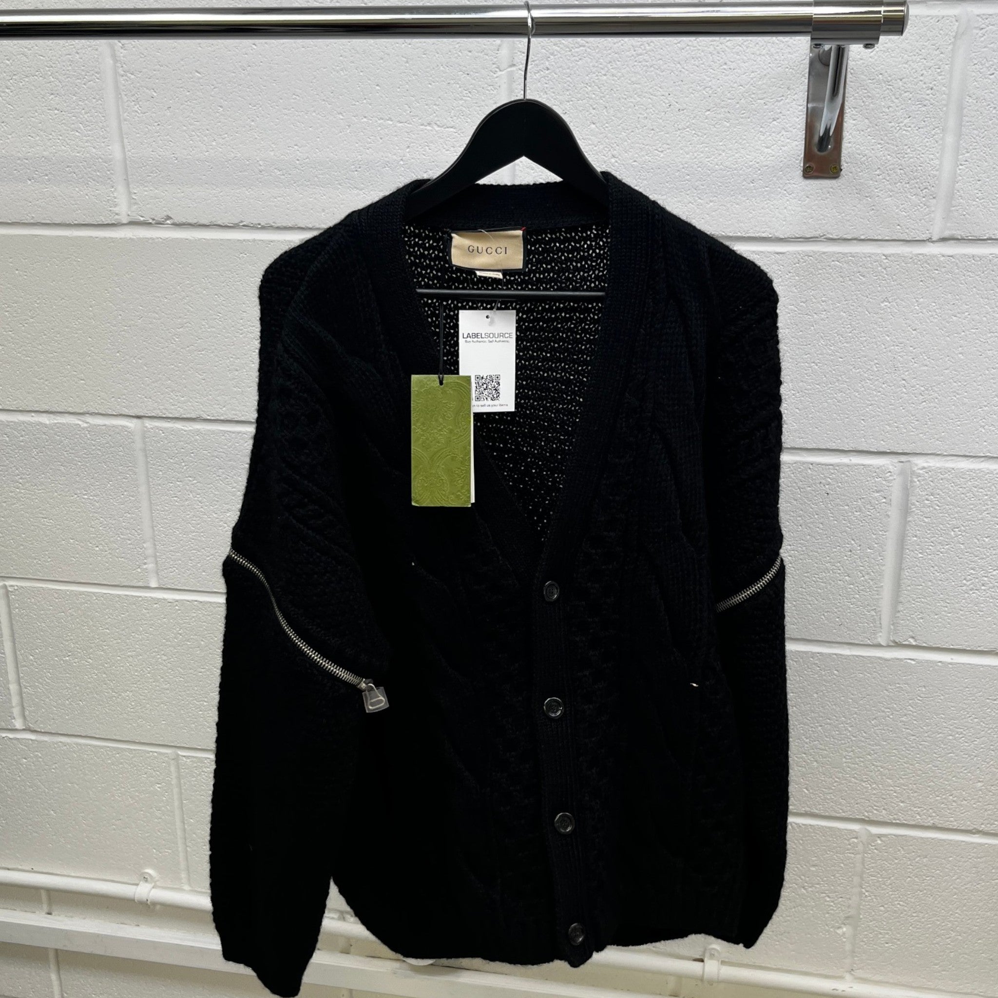 Men's Detachable-Sleeve Cable-Knit Cardigan Black Size M