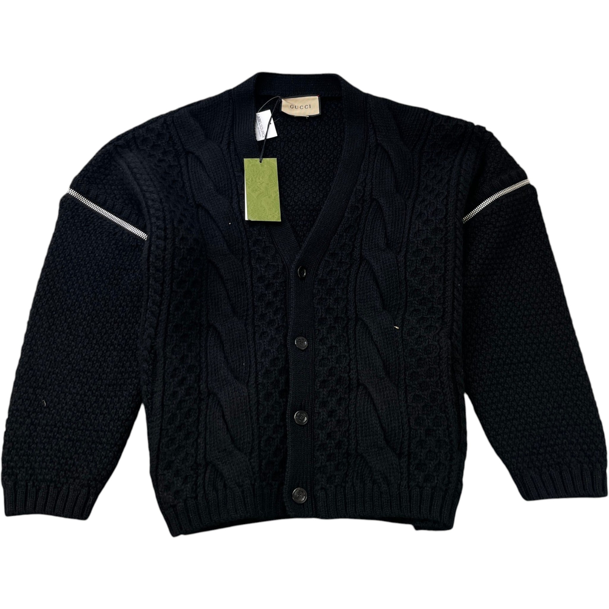 Men's Detachable-Sleeve Cable-Knit Cardigan Black Size M