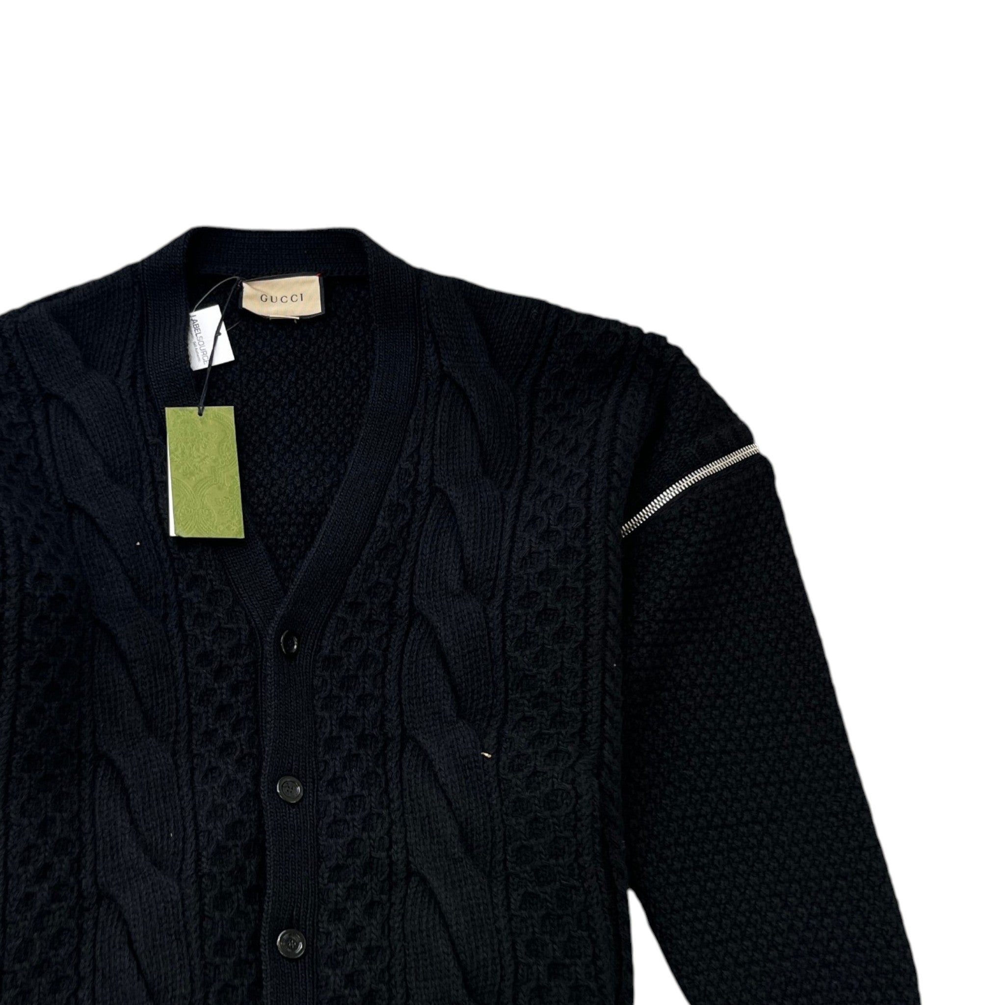 Men's Detachable-Sleeve Cable-Knit Cardigan Black Size M