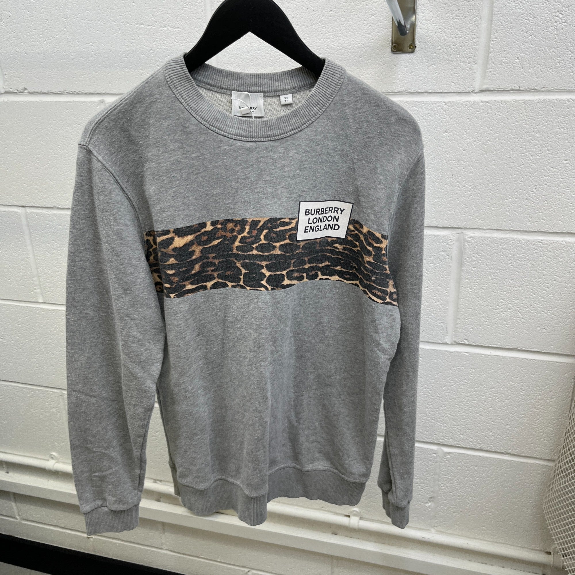Men's Leopard Logo Print Sweatshirt Grey Size XS