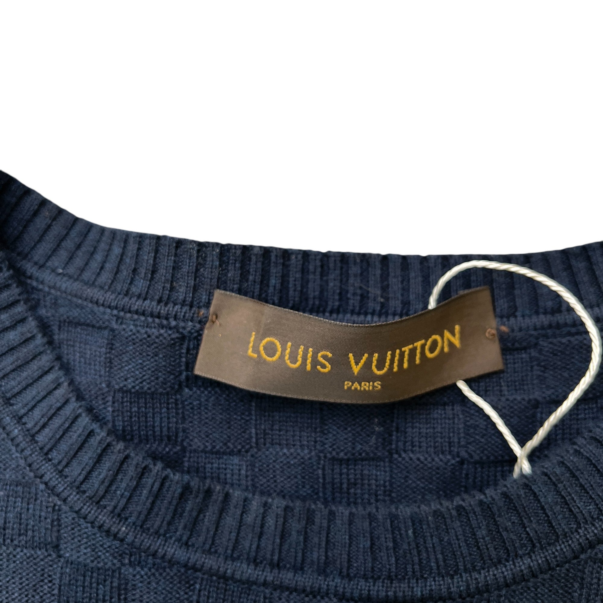 Men's Plaque Logo Damier Sweatshirt Navy Size S