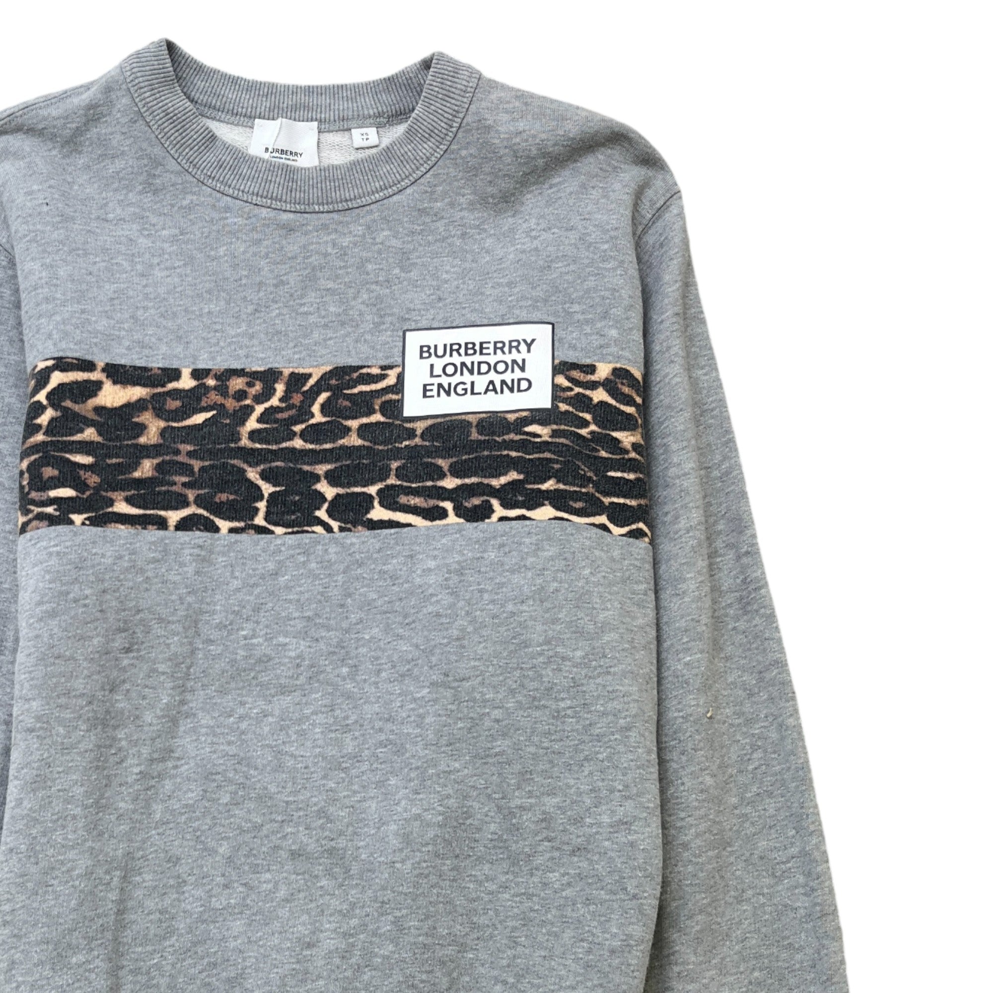 Men's Leopard Logo Print Sweatshirt Grey Size XS